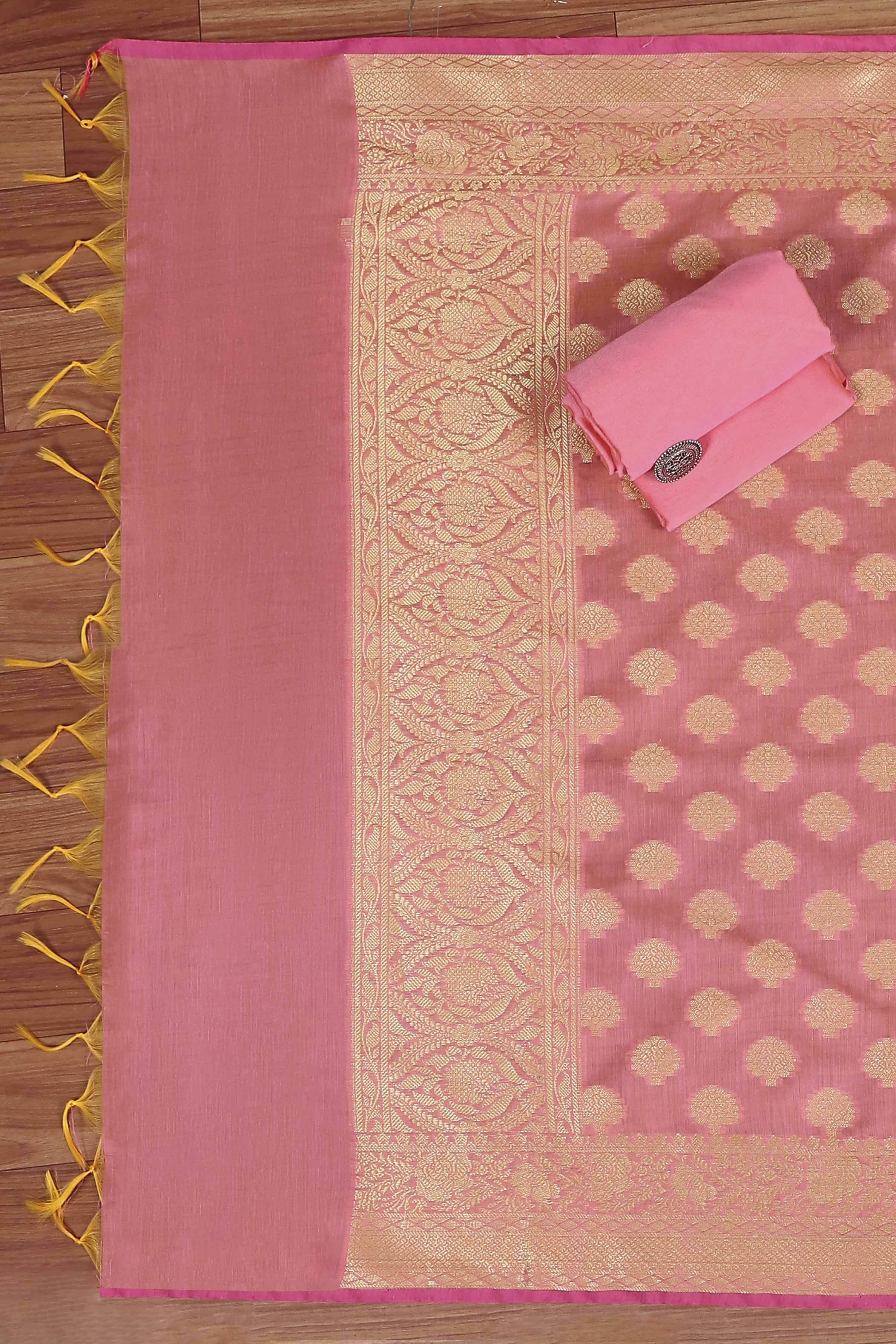 Pink Cotton Printed Embroidered Unstitched Suit Set image number 3