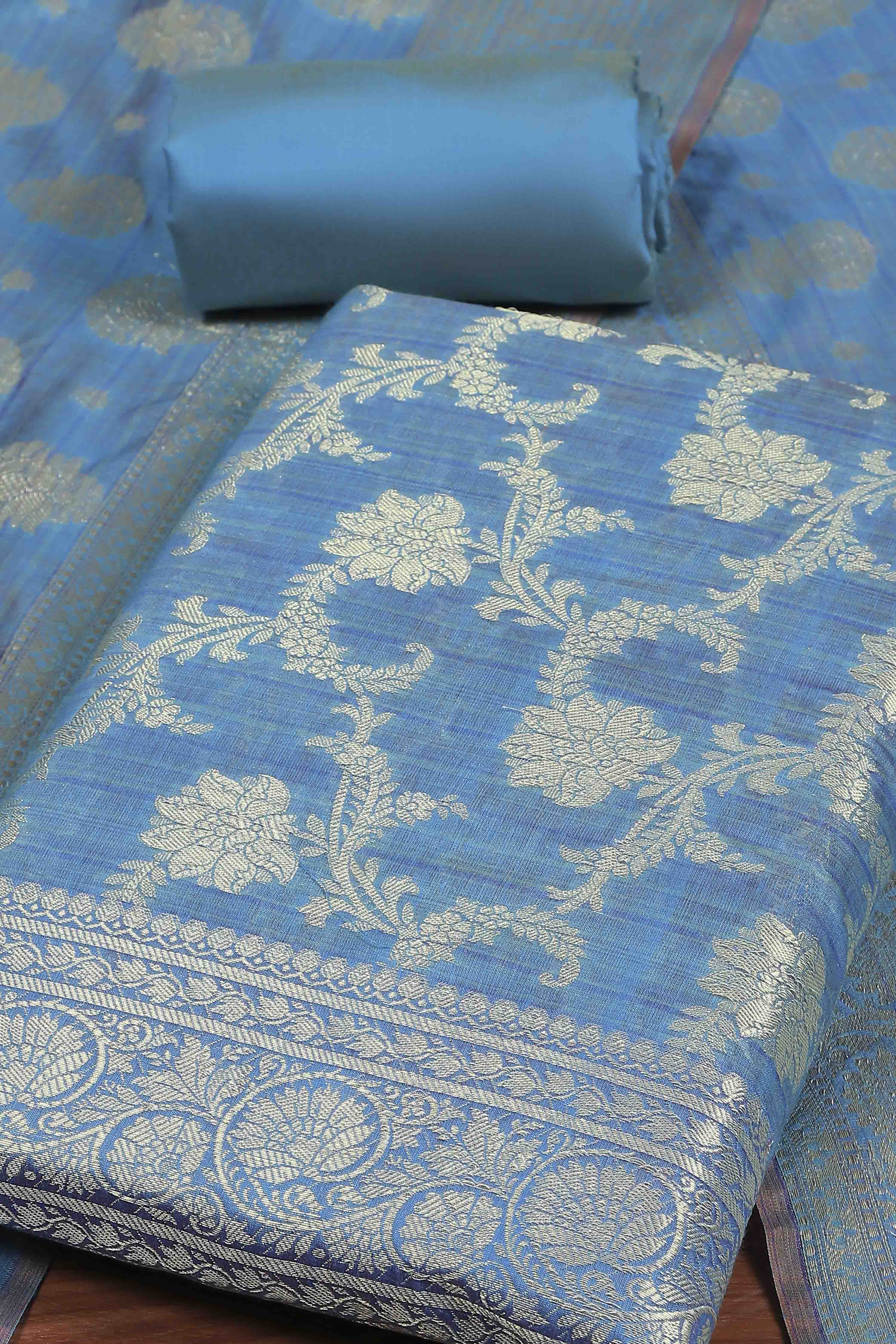 Blue  Unstitched Suit Set image number 1