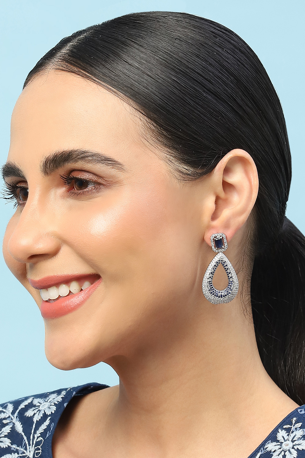 Navy Blue Brass Earrings image number 3