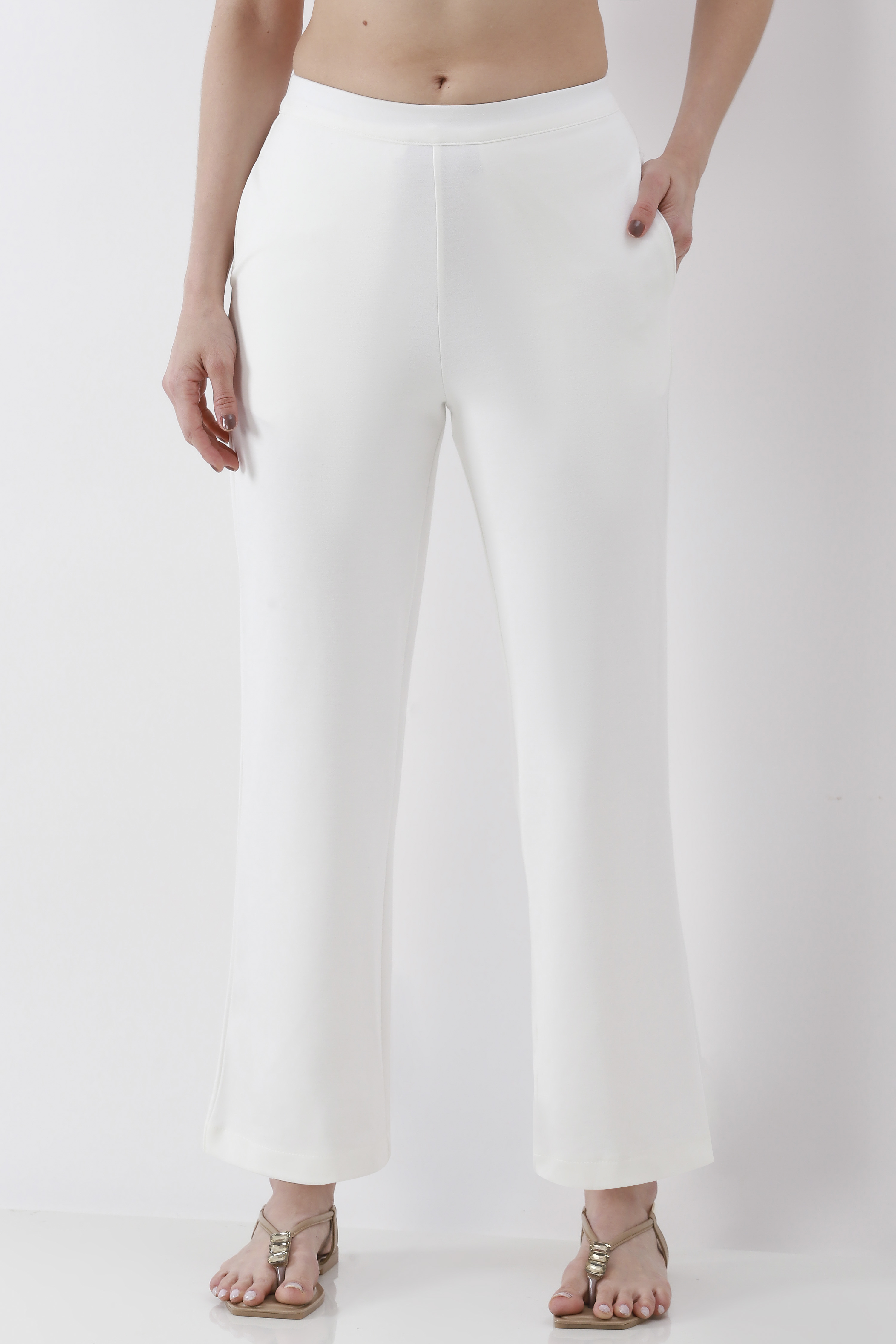 Blue Viscose Blend Wide Leg Pants image number 4