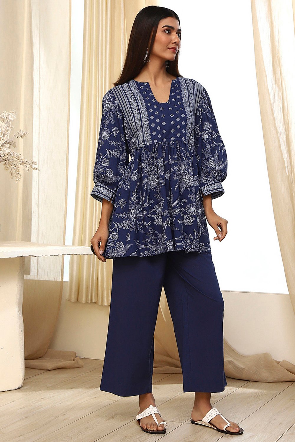 Indigo Pure Cotton Fusion Kurta Set image number 5