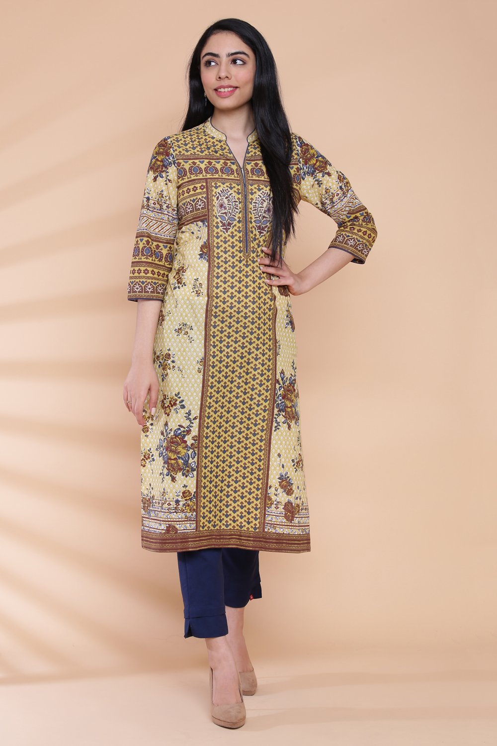 Green Cotton Straight Printed Kurta image number 0
