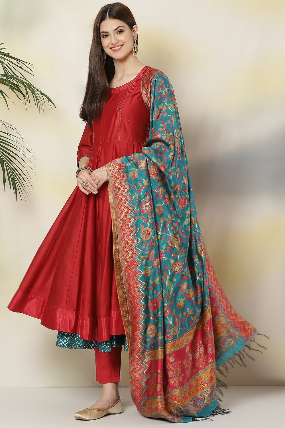 Magenta Cotton Silk Anarkali Kurta Churidar Suit Set image number 5