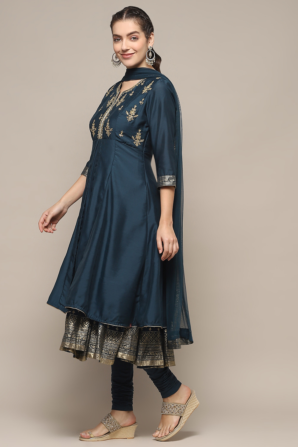 Violet Jersey Anarkali Kurta Churidar Suit Set image number 4