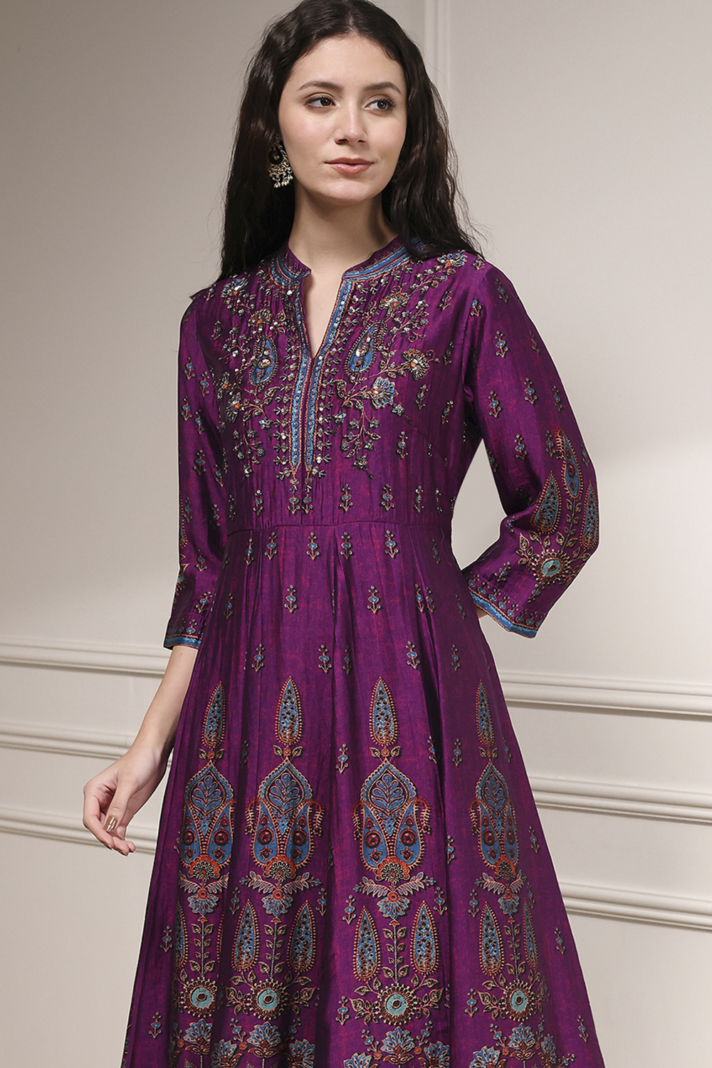 Green Viscose Kalidar Printed Suit Set image number 1