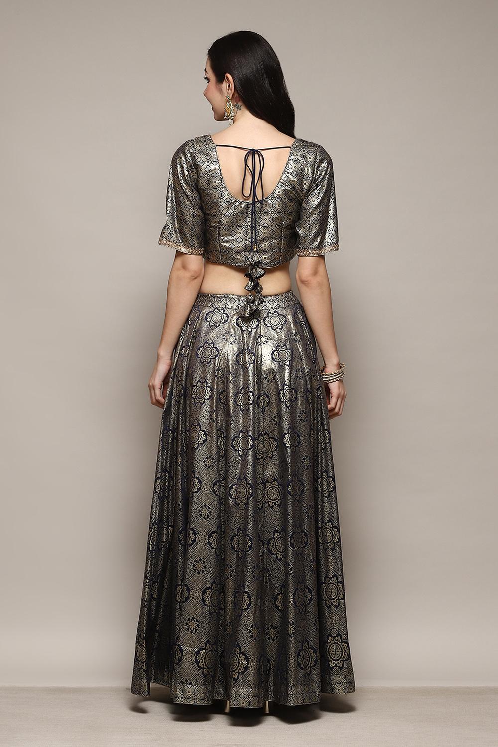 Navy Blue Polyester Straight Kurta Lehenga Set image number 4