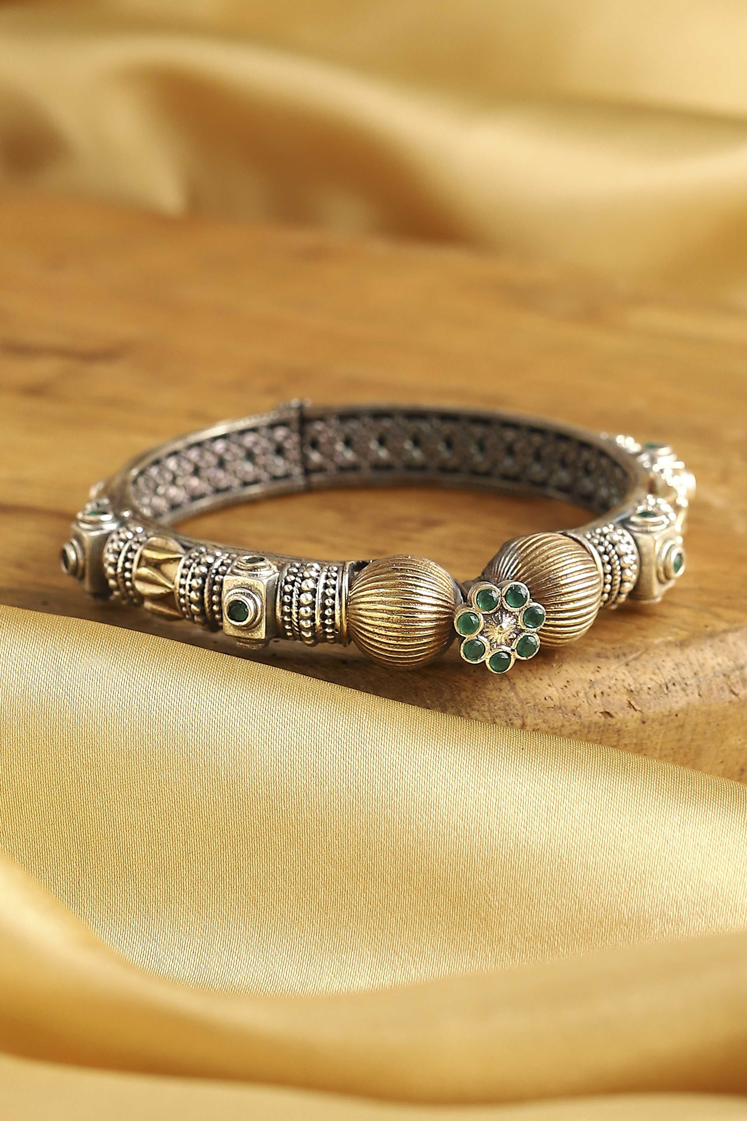 Green Brass Oxidised Bangles image number 0