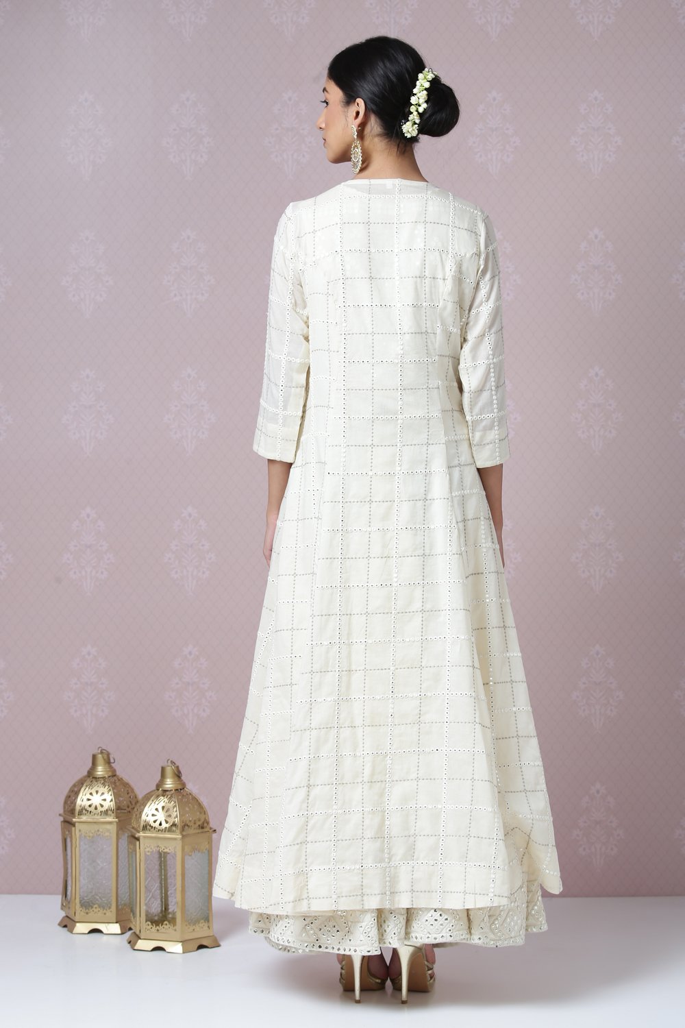 Off White Cotton Fusion Wear 3 Piece Set image number 6
