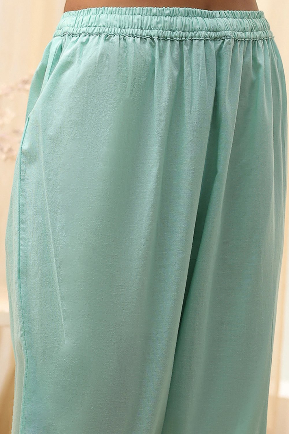 Aqua Cotton Embroidered Straight Kurta Set image number 2