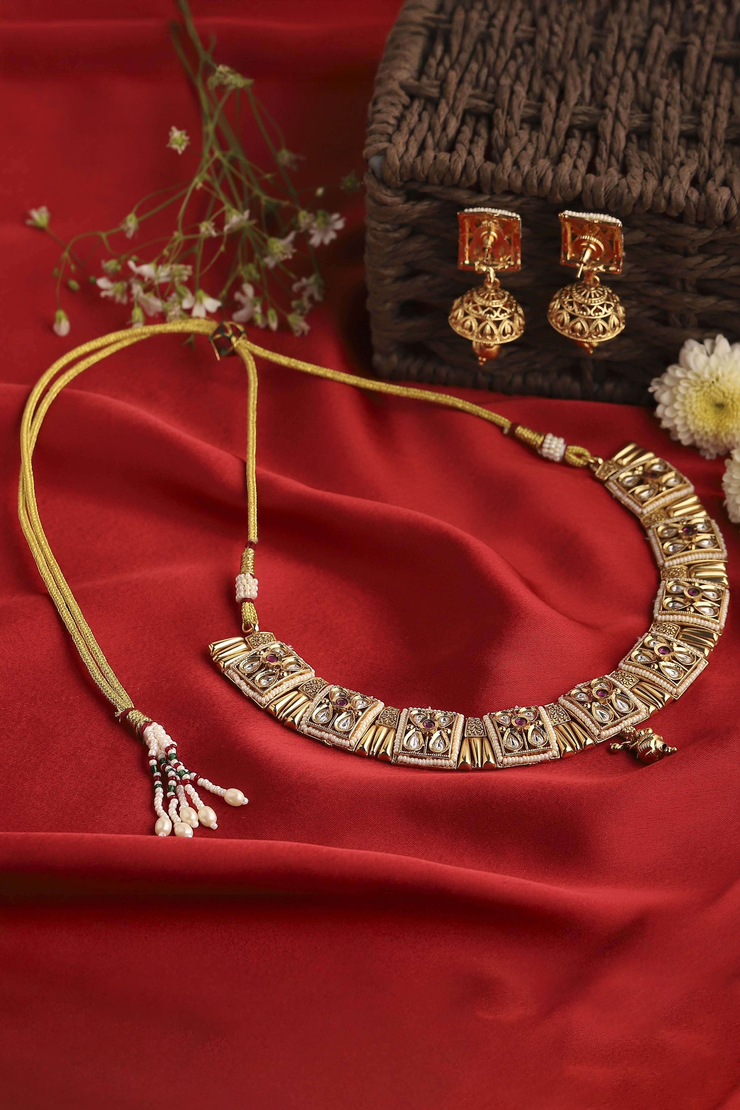 Dark Pink Alloy Necklace Set image number 2