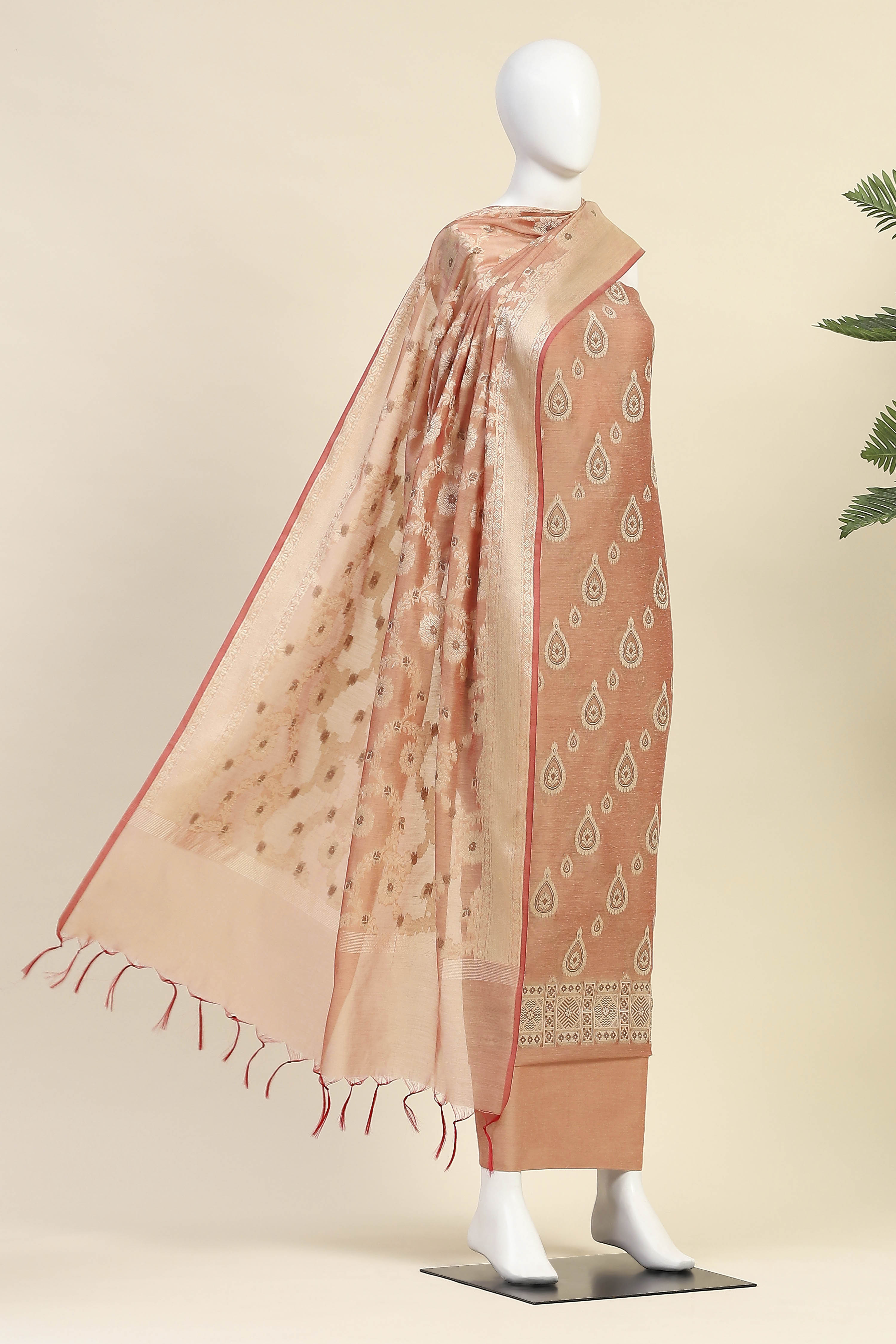 Red Chanderi  Unstitched Suit Set image number 4