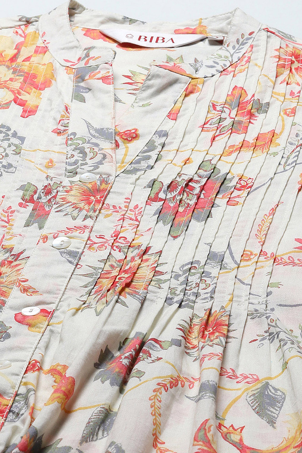 Off White Cotton Printed Short Kurta image number 1