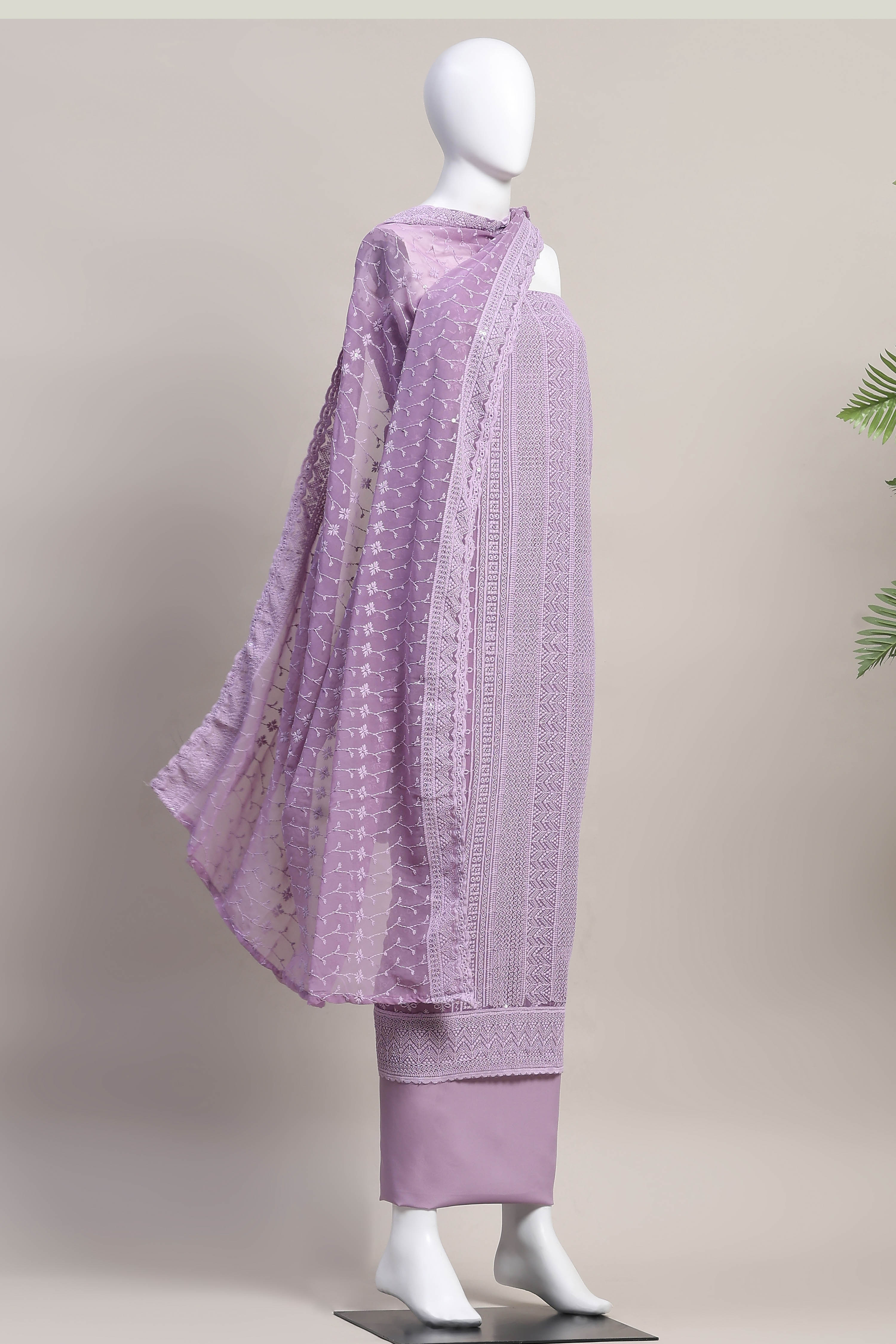 Pnk Georgette Unstitched Suit Set image number 4