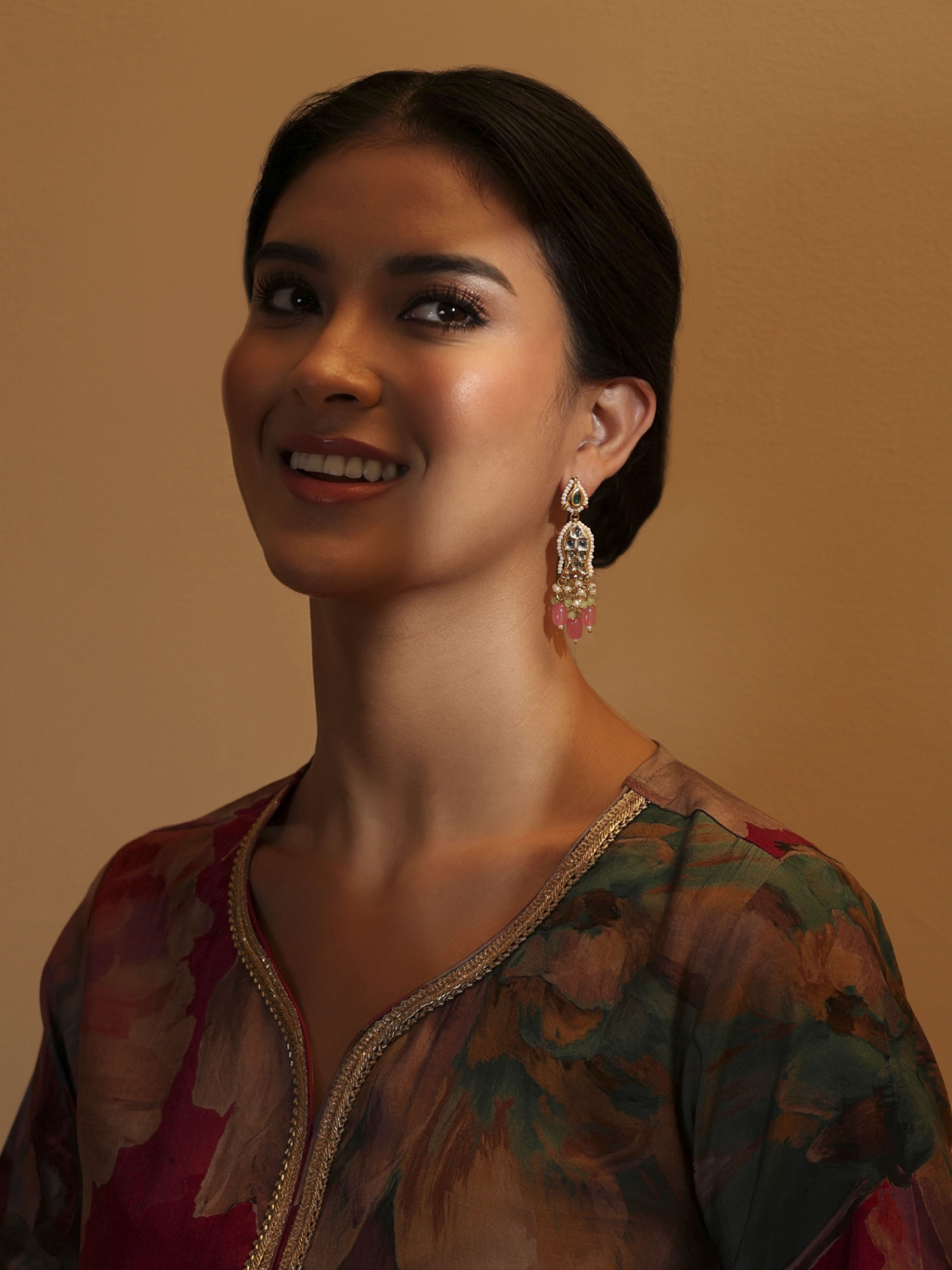 Pink Gold Plated Brass Drop & Dangler Earrings image number 3