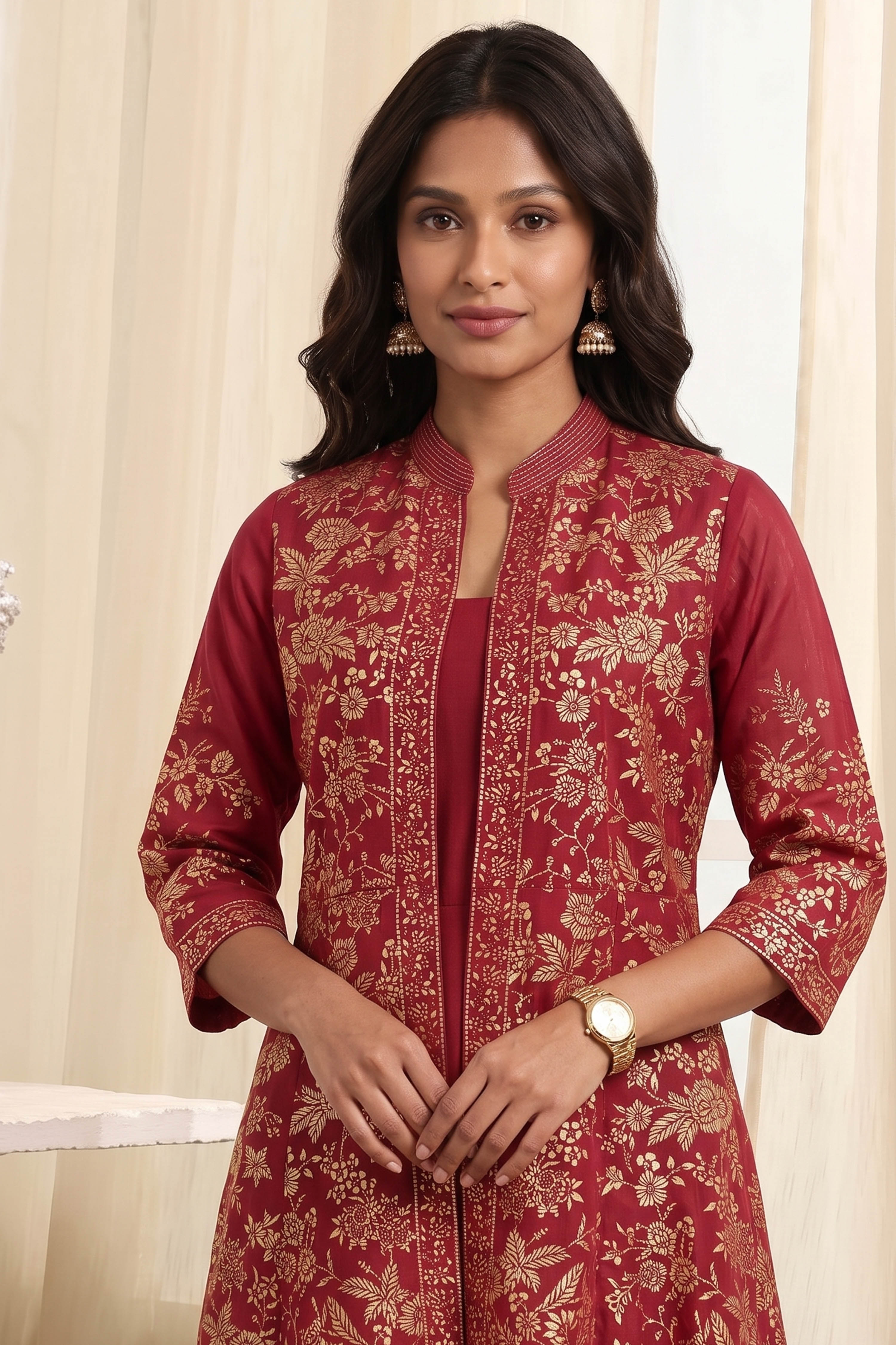 Green Maroon Polyester Straight Dress image number 8