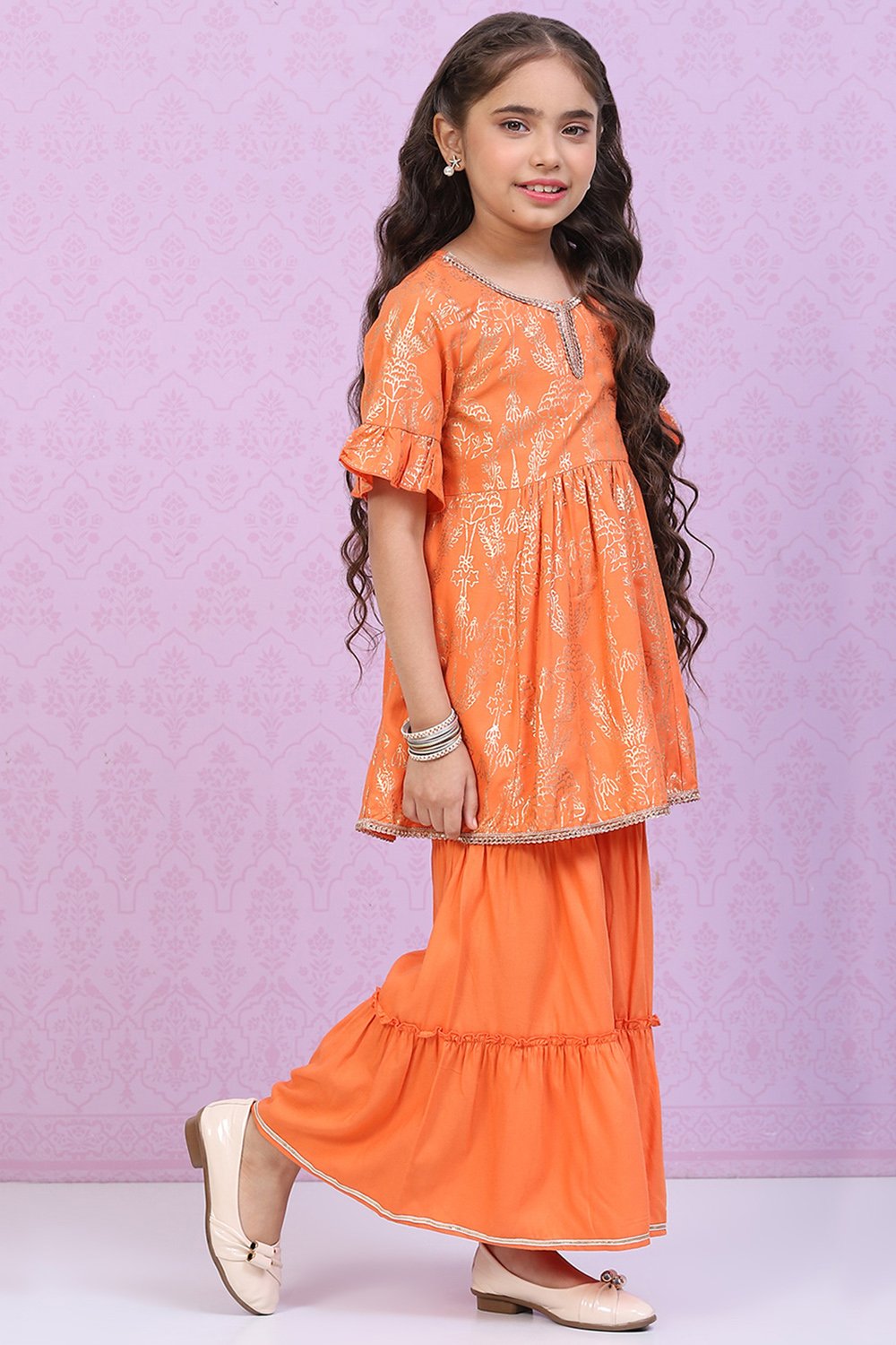 Berry Pink Rayon Flared Printed Kurta Set image number 5
