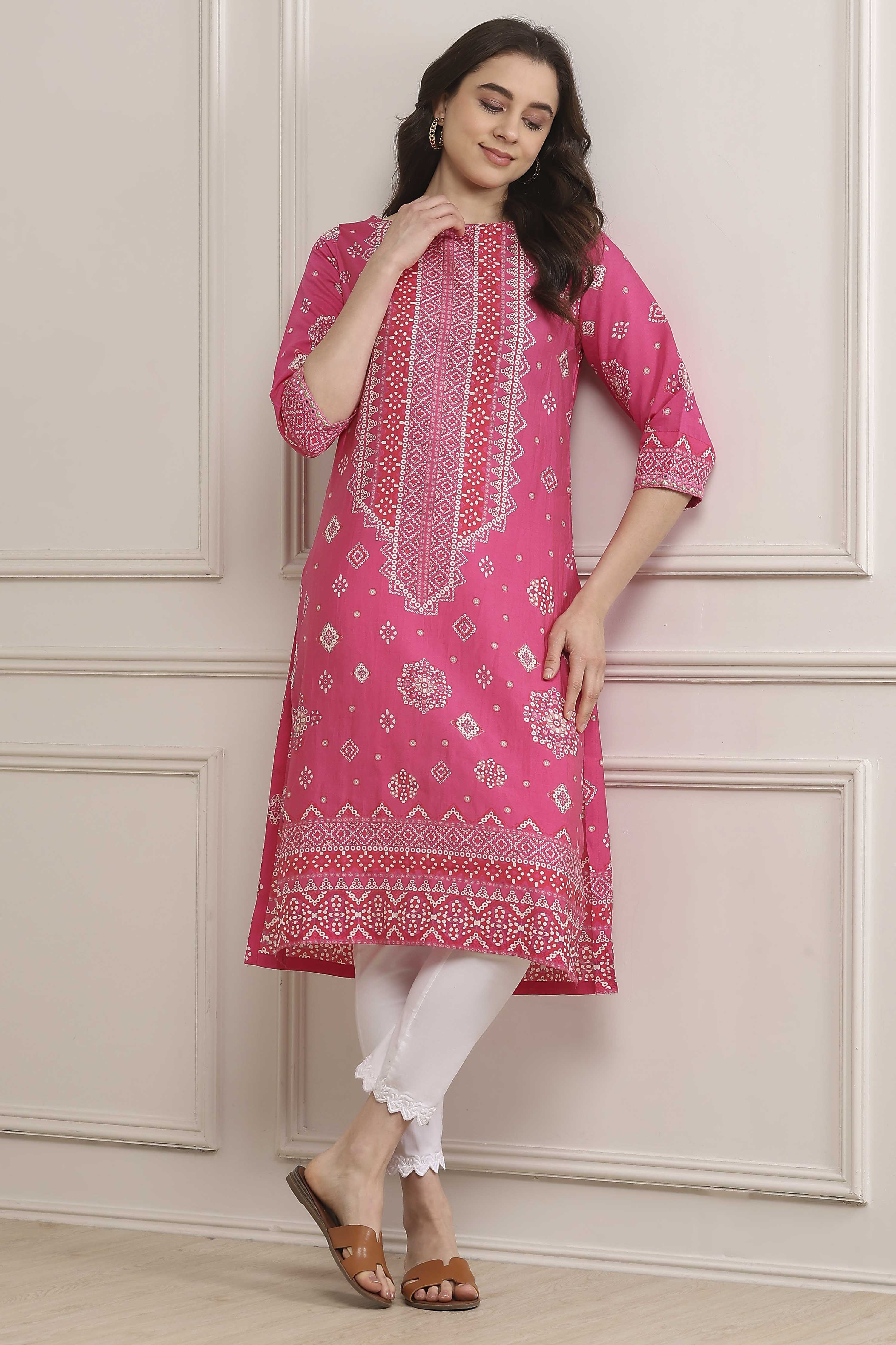 Deep Fuchsia Rayon Straight Printed Kurta image number 0