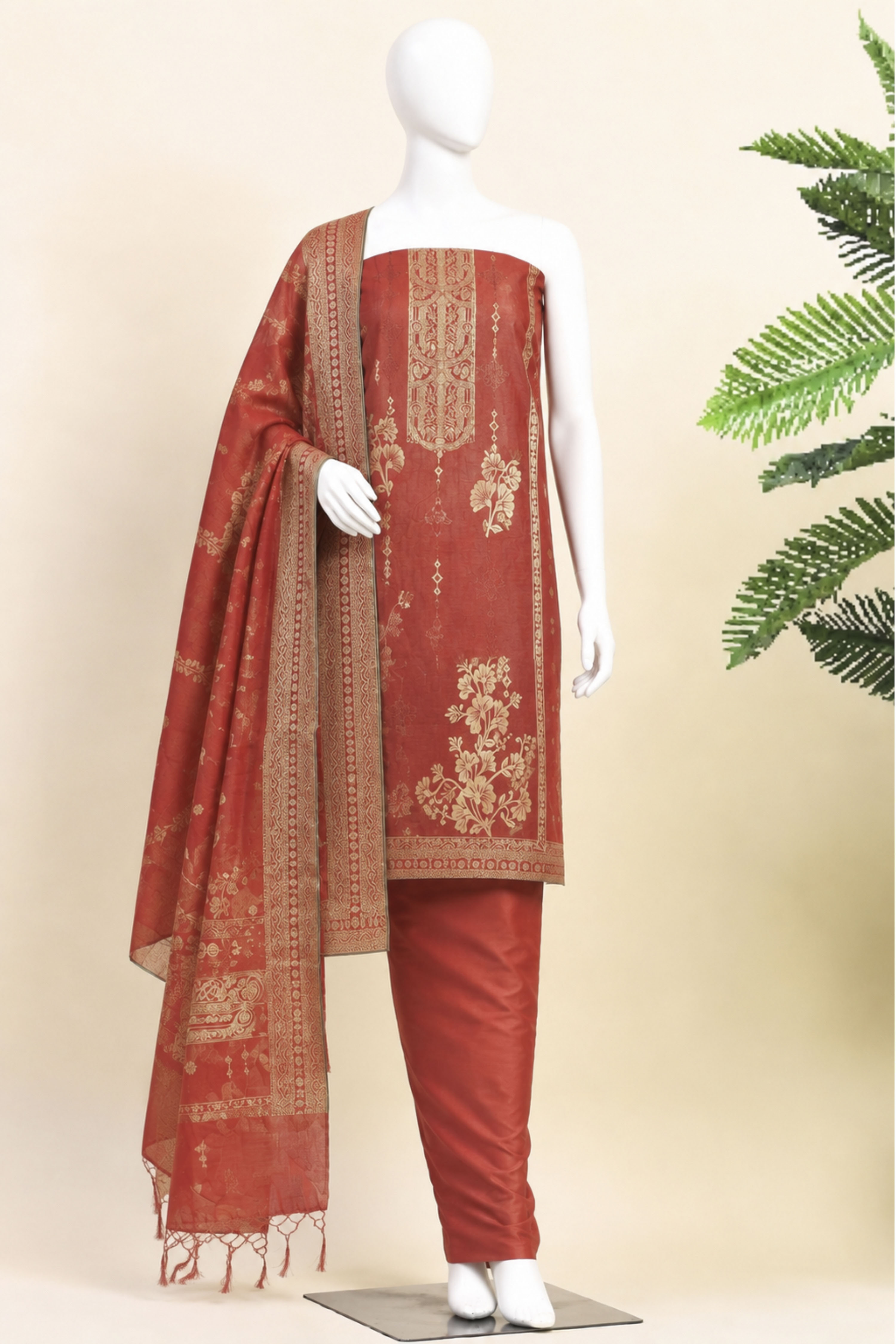 Purple Jacquard Traditional Weaving Unstitched Suit Set image number 4