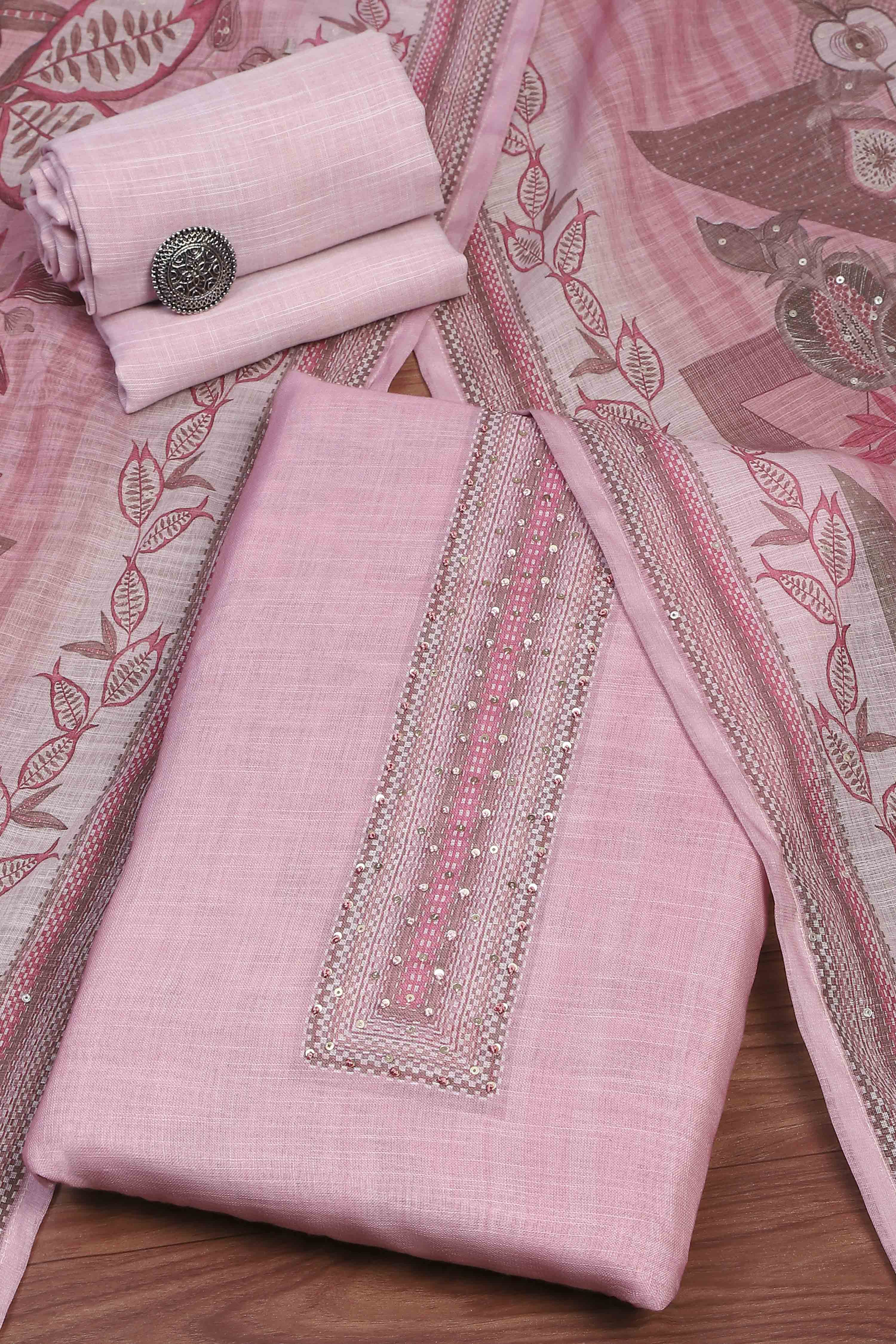 Fawn Linen Unstitched Suit Set image number 0