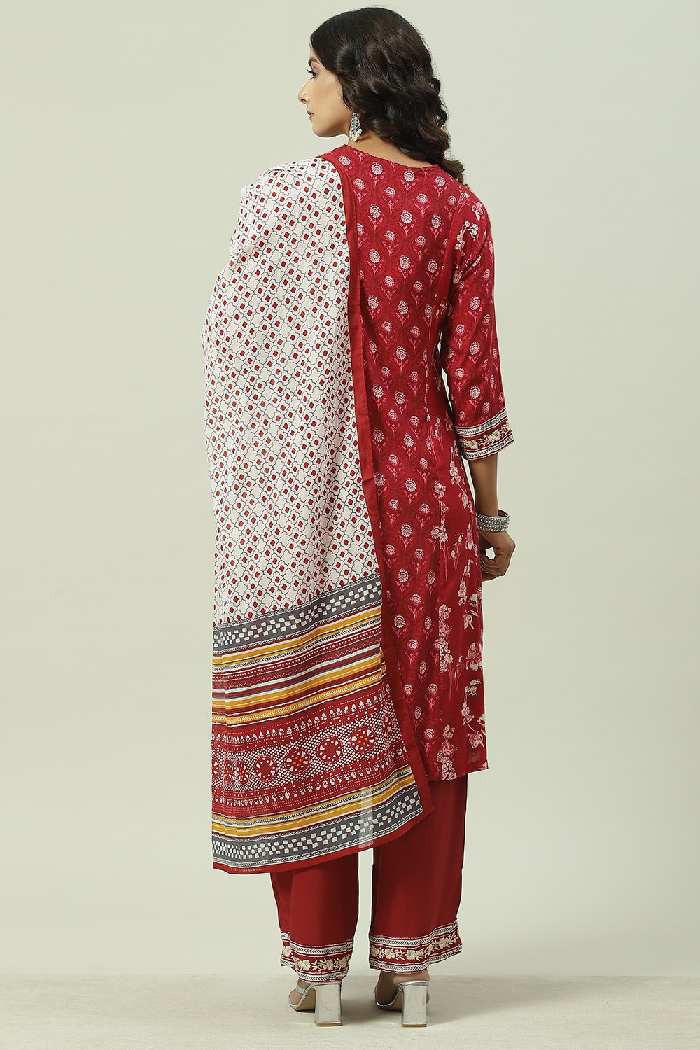 Charcoal LIVA A-Line Kurta Palazzo Suit Set image number 4