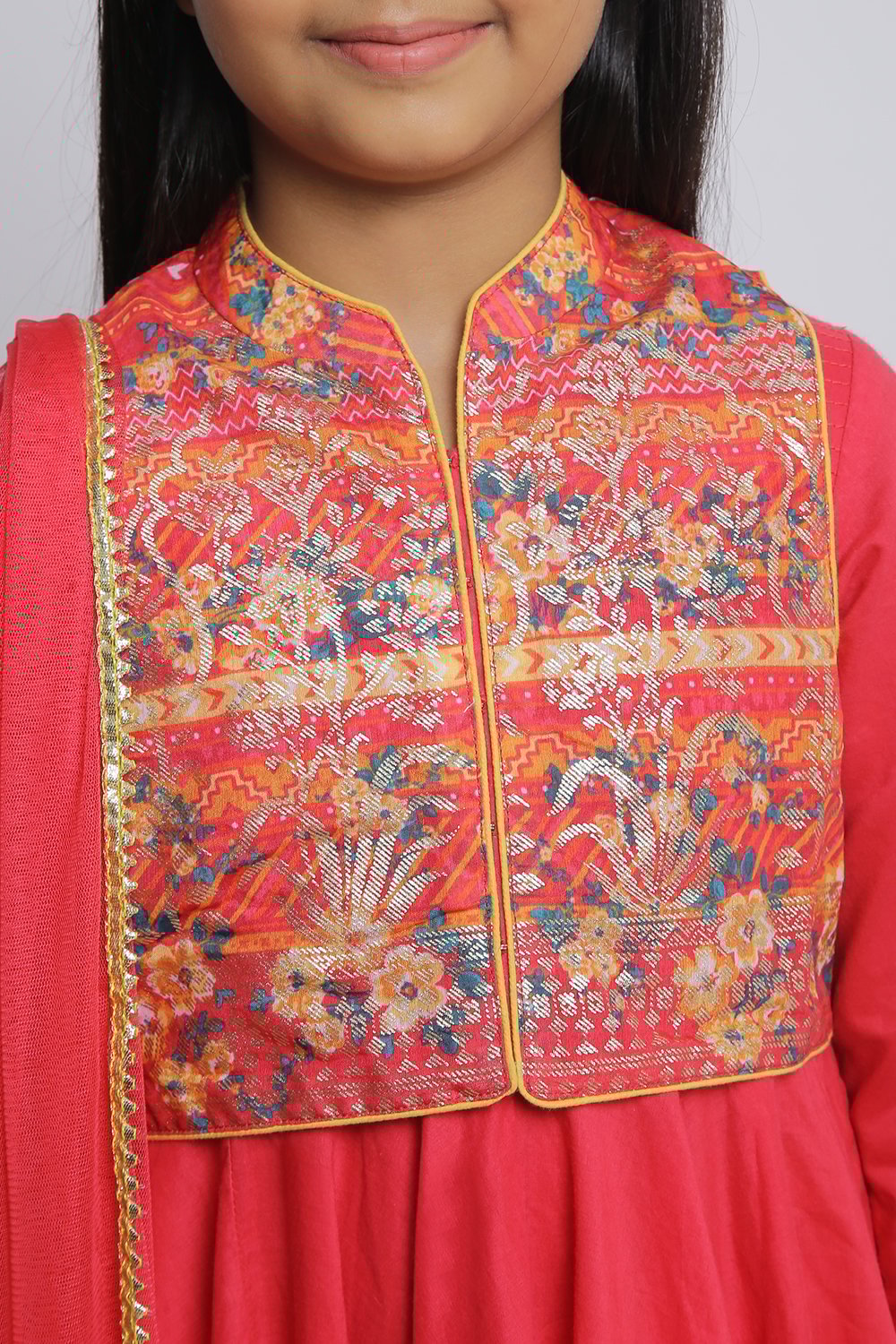 Red Cotton Anarkali Kurta Churidar Suit Set image number 1