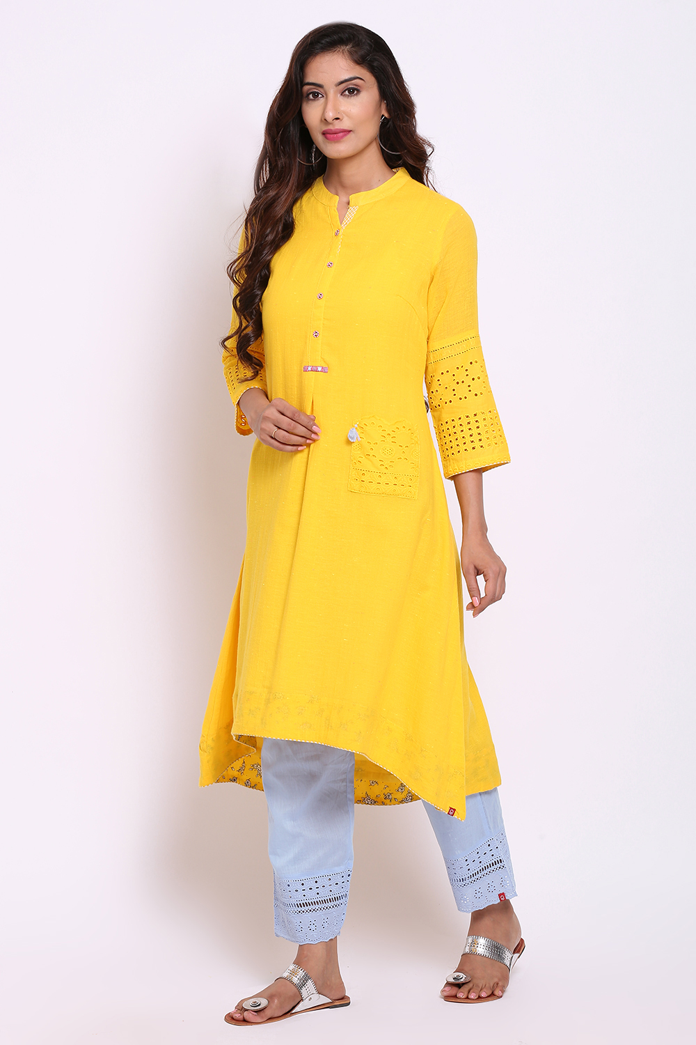 Pink Cotton A-Line Kurta image number 2