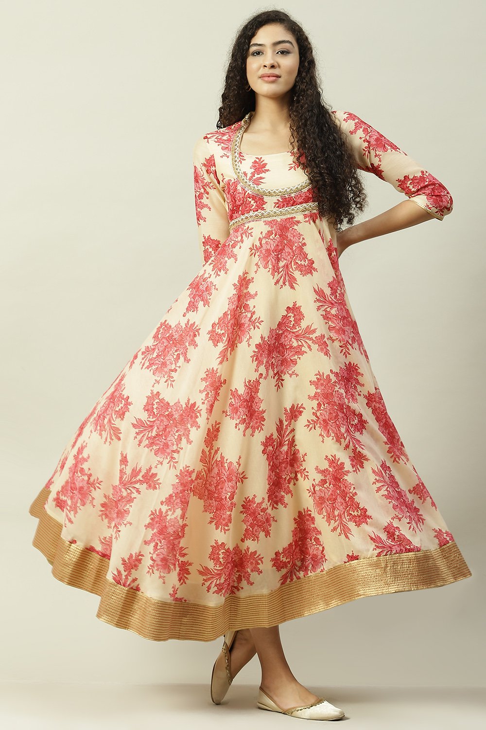 Wine Art Silk Flared Fusion Printed Dress image number 5