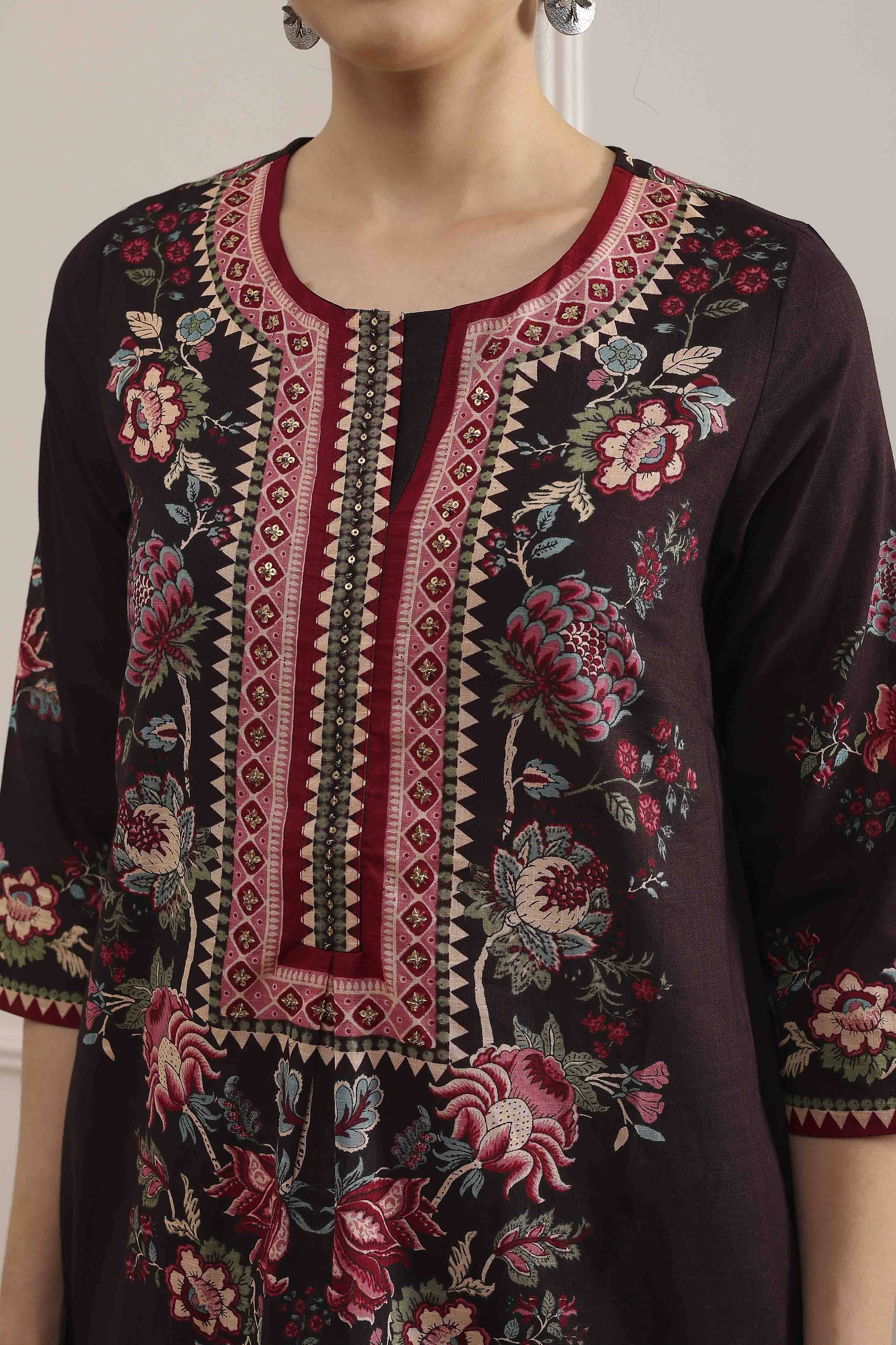 Blue Cotton Straight Printed Kurta Pants Set image number 1