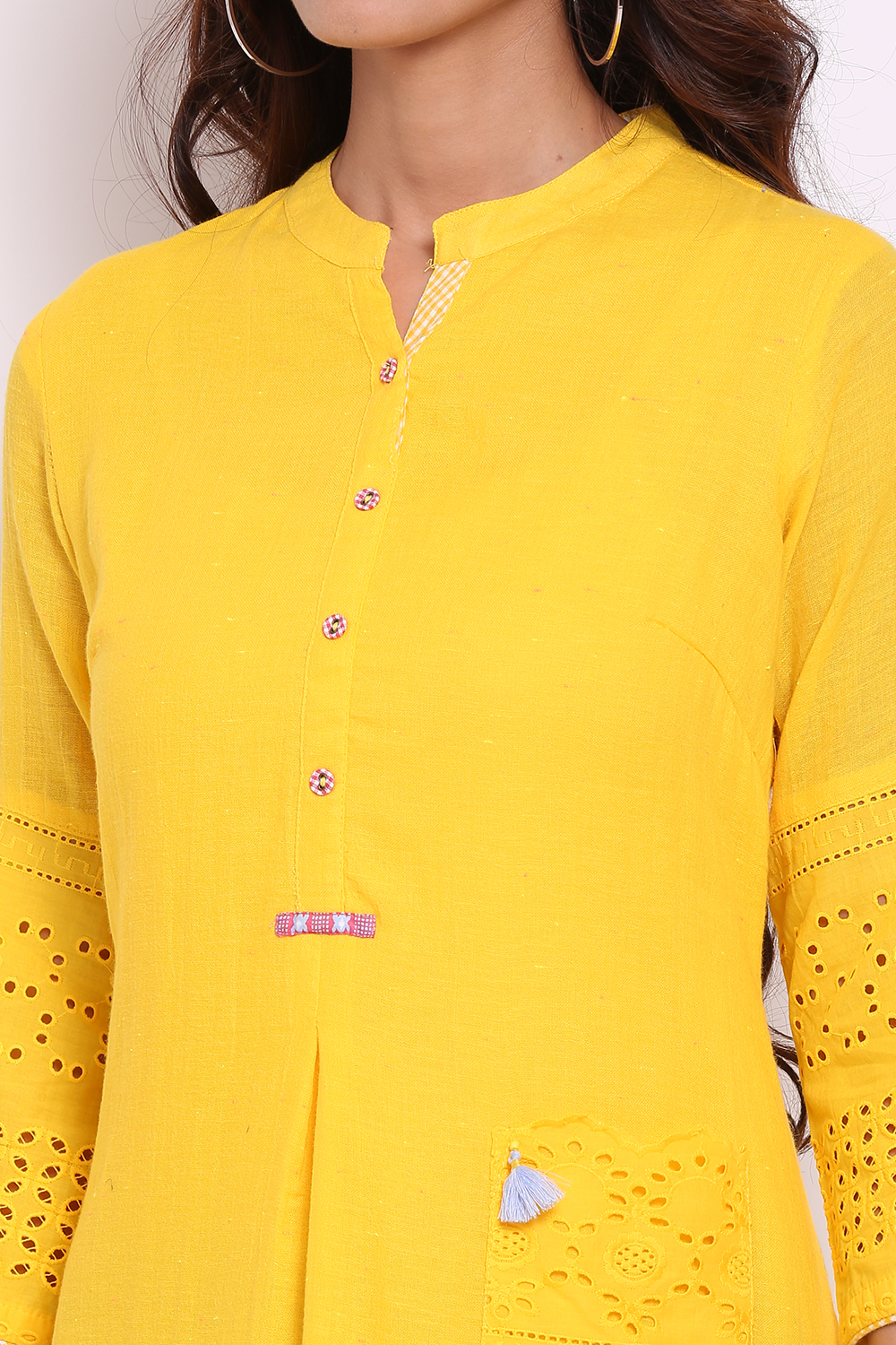 Pink Cotton A-Line Kurta image number 1