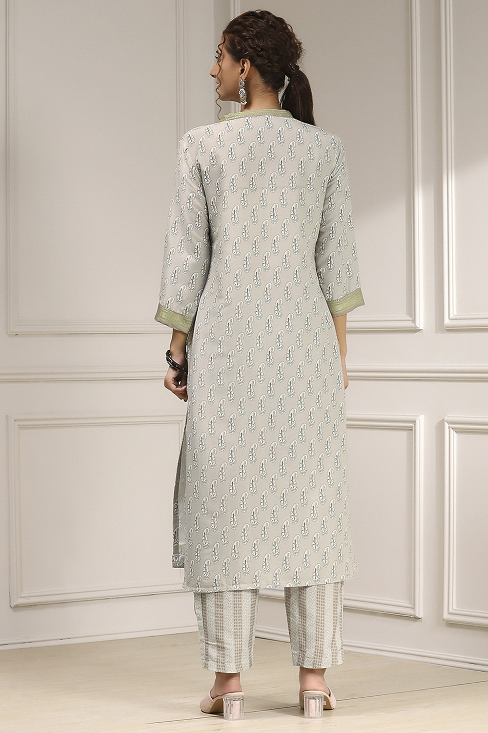 Beige Cotton Modal Digital Print Unstitched Suit Set image number 5