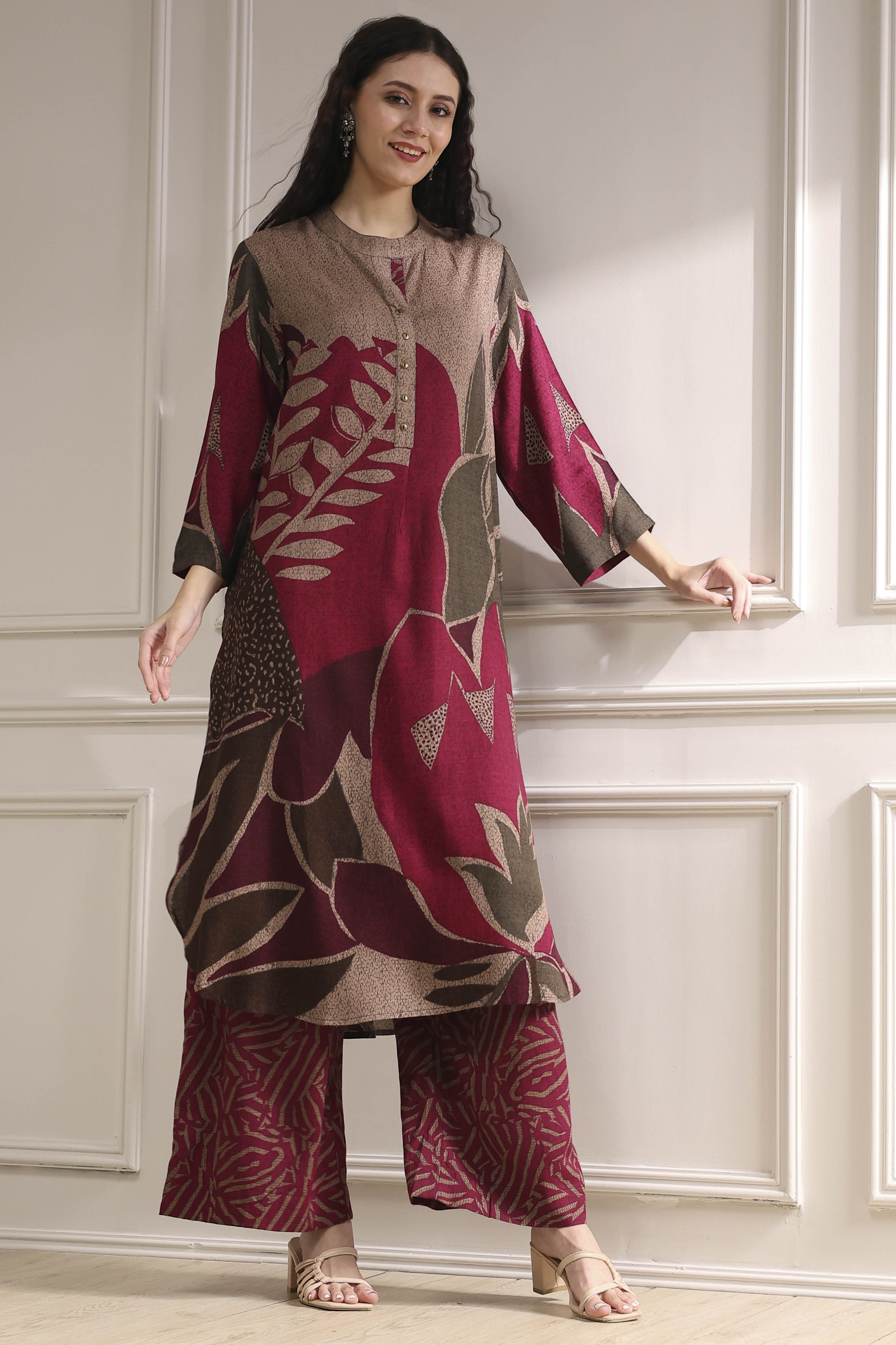 Berry Printed Straight Kurta Set image number 0