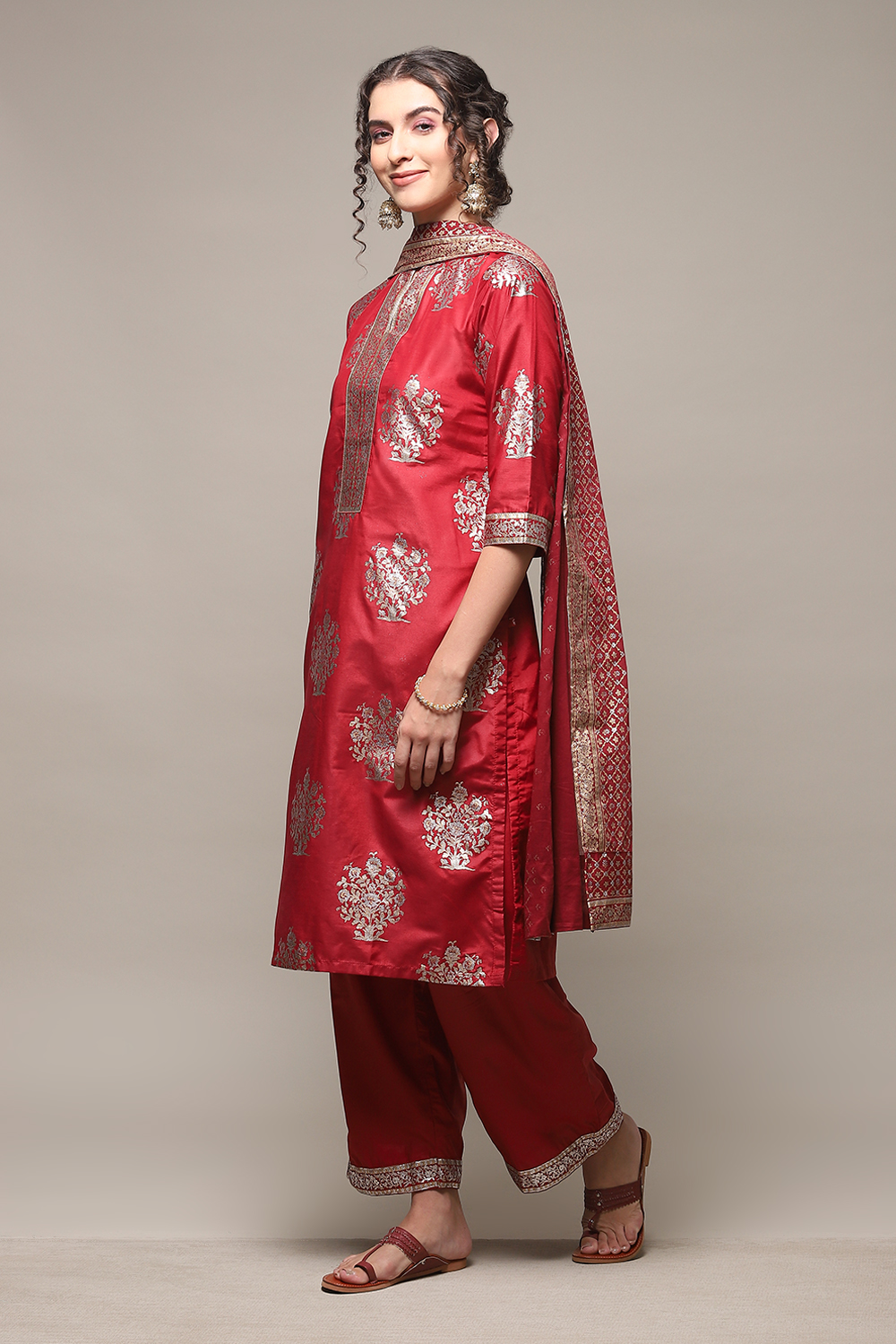 Sap Green Art Silk Straight Kurta Palazzo Suit Set image number 5