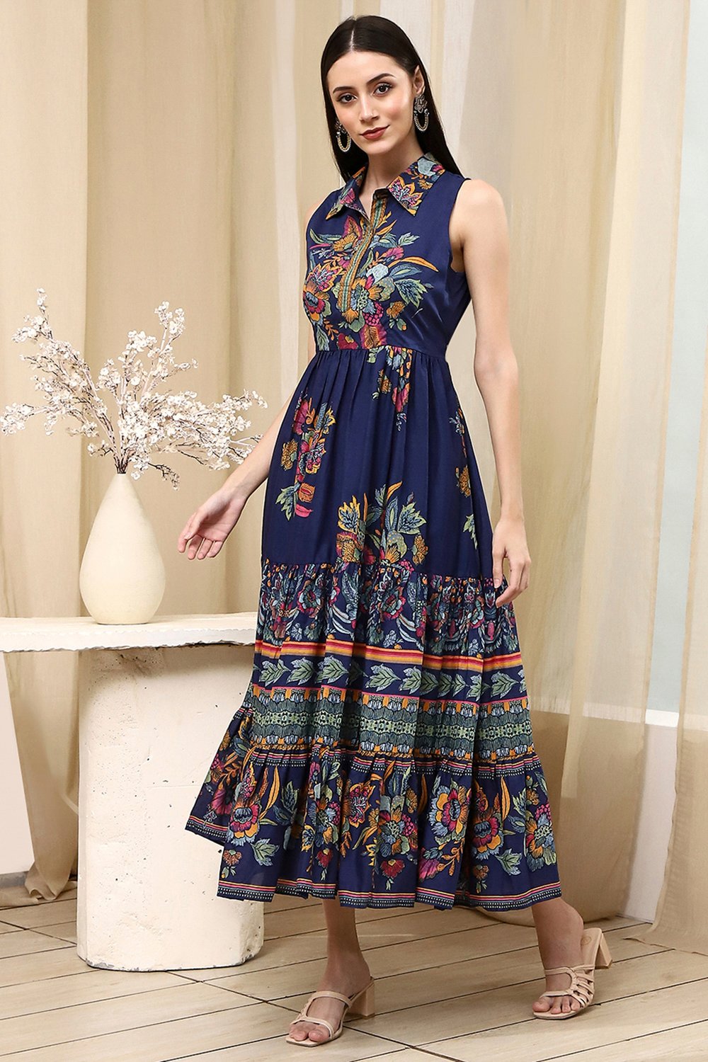 Indigo Cotton Tiered Dress image number 2