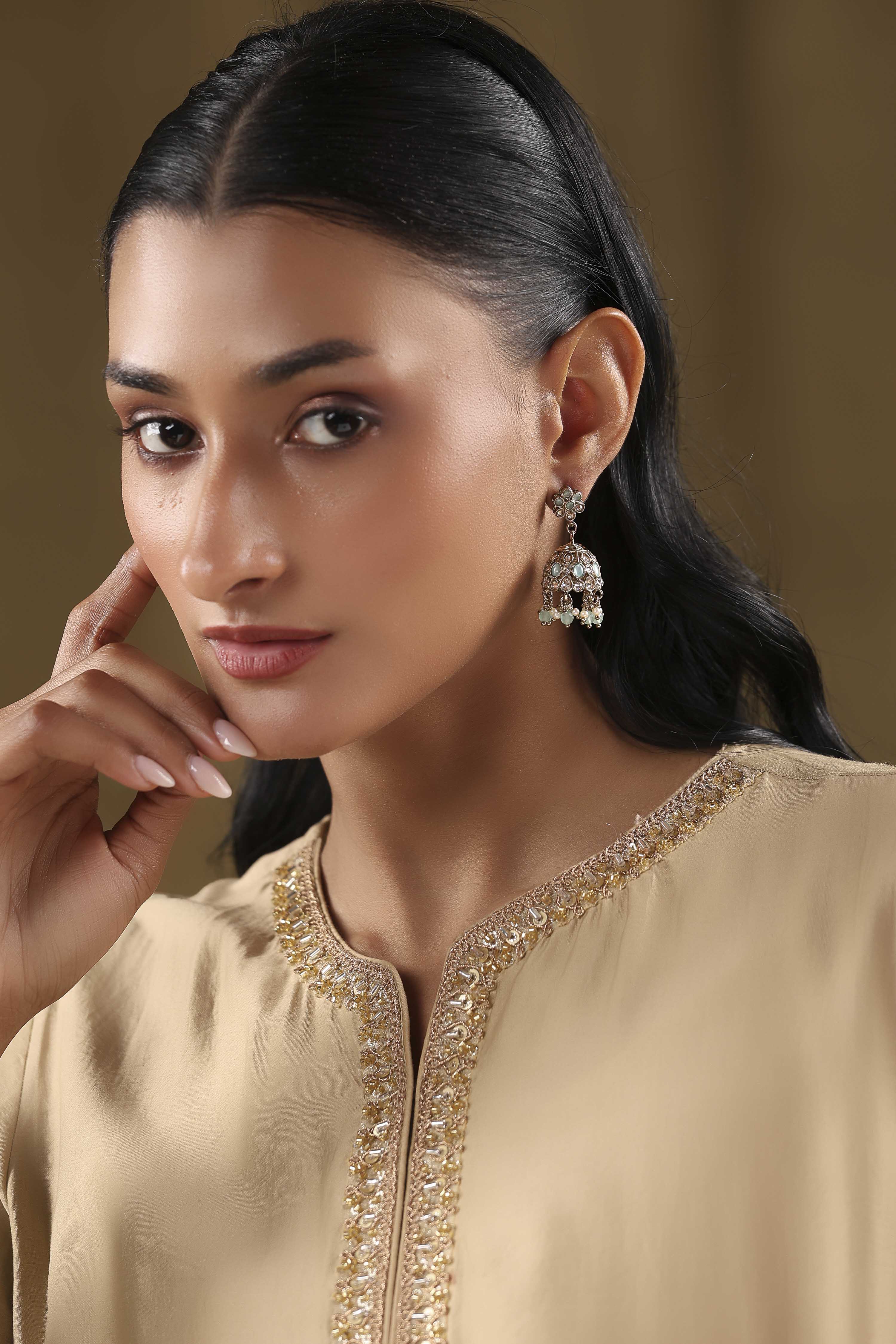 Mint Green Alloy Jhumka image number 3