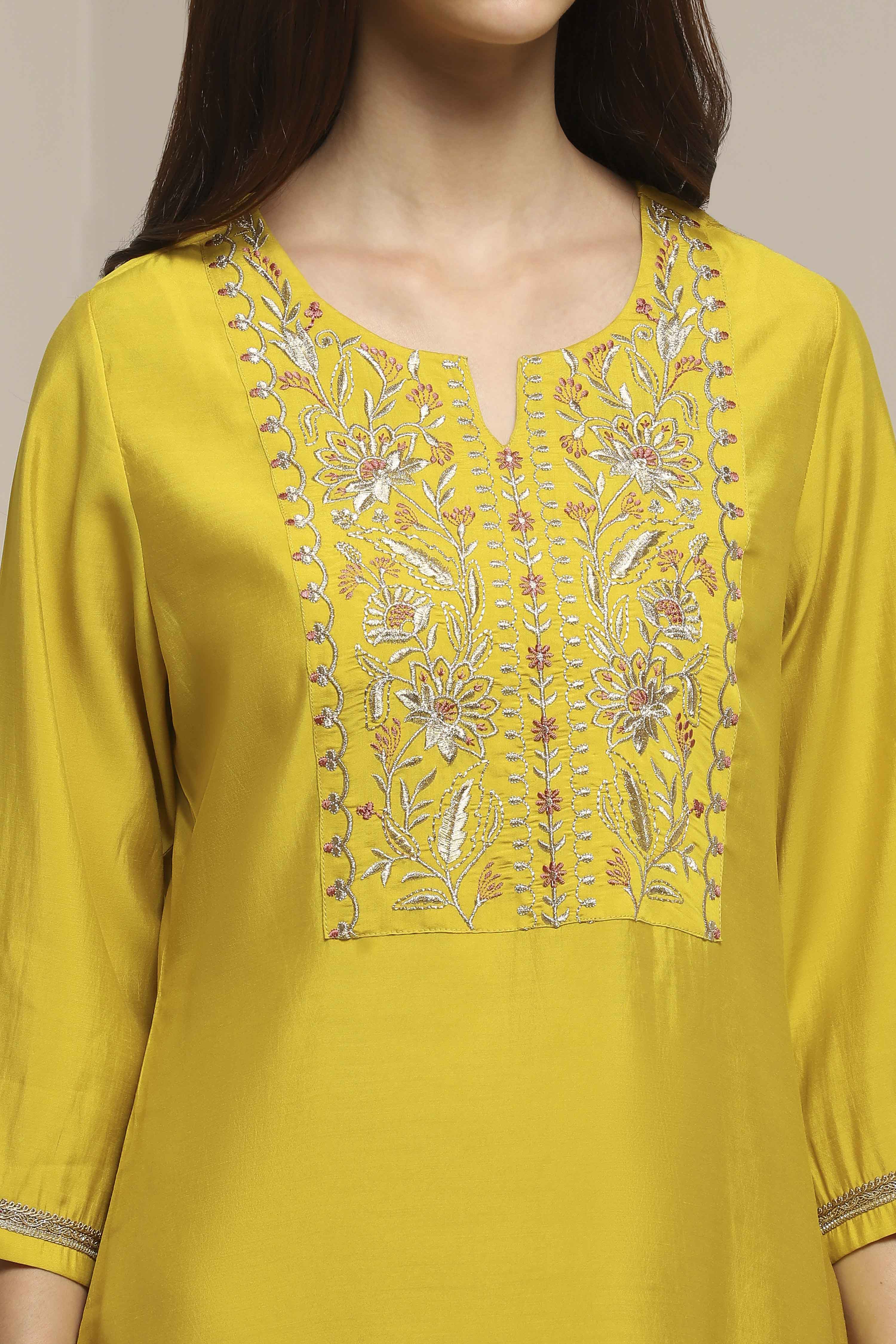 Lime Green Viscose Blend Straight Kurta image number 1