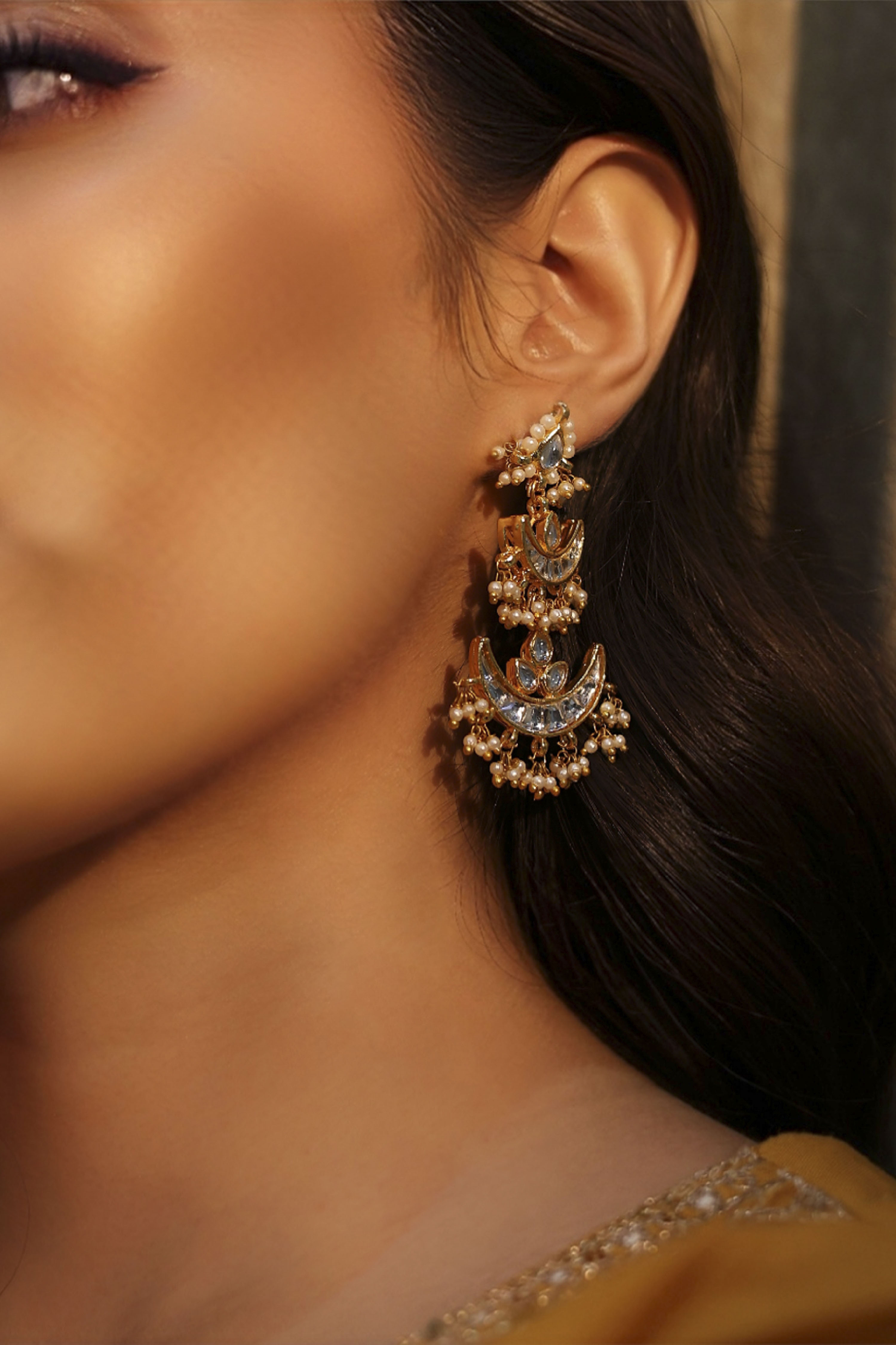 White Brass Kundan Chaandbali image number 1