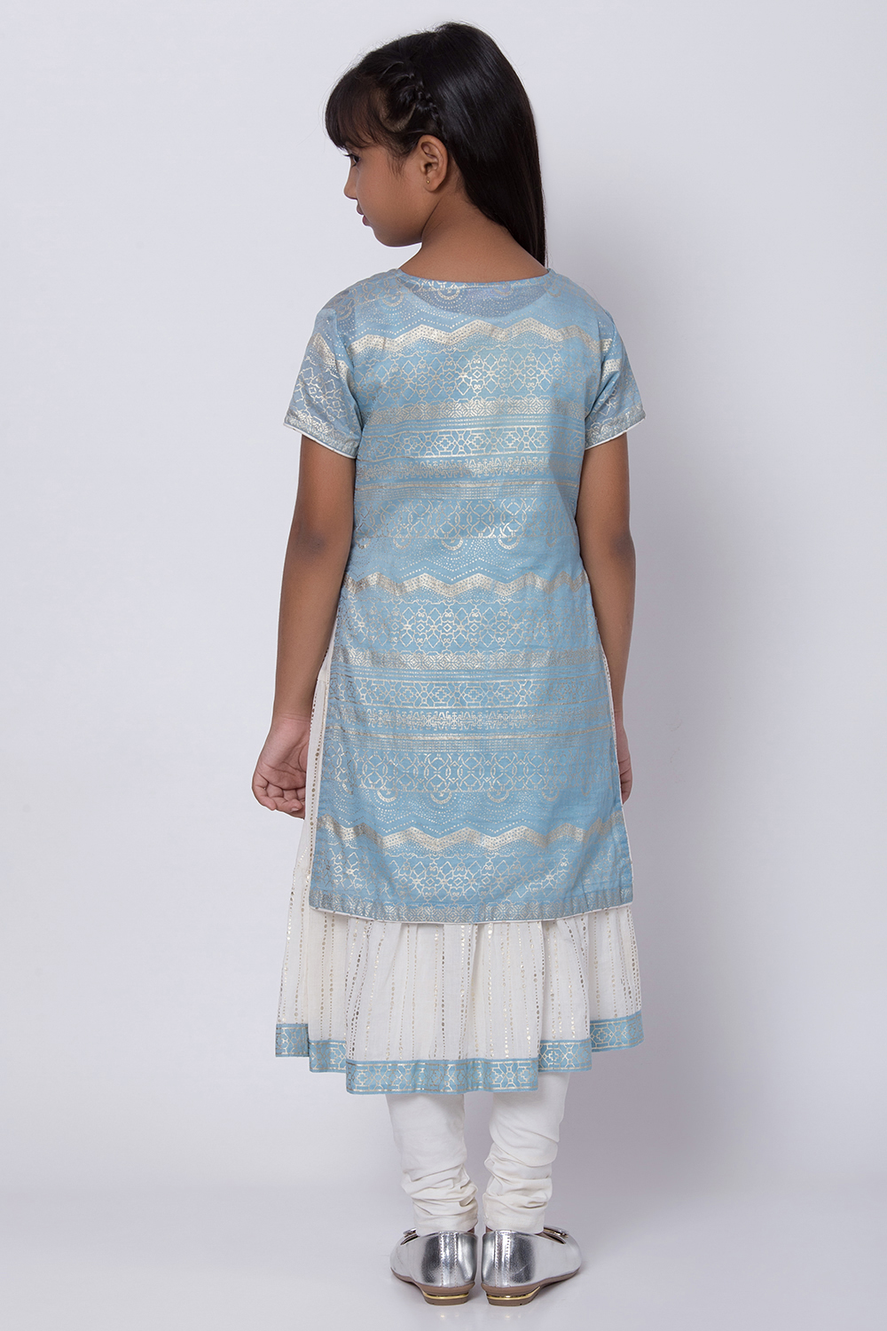 Blue Poly Cotton Straight Kurta Churidar Suit Set image number 5