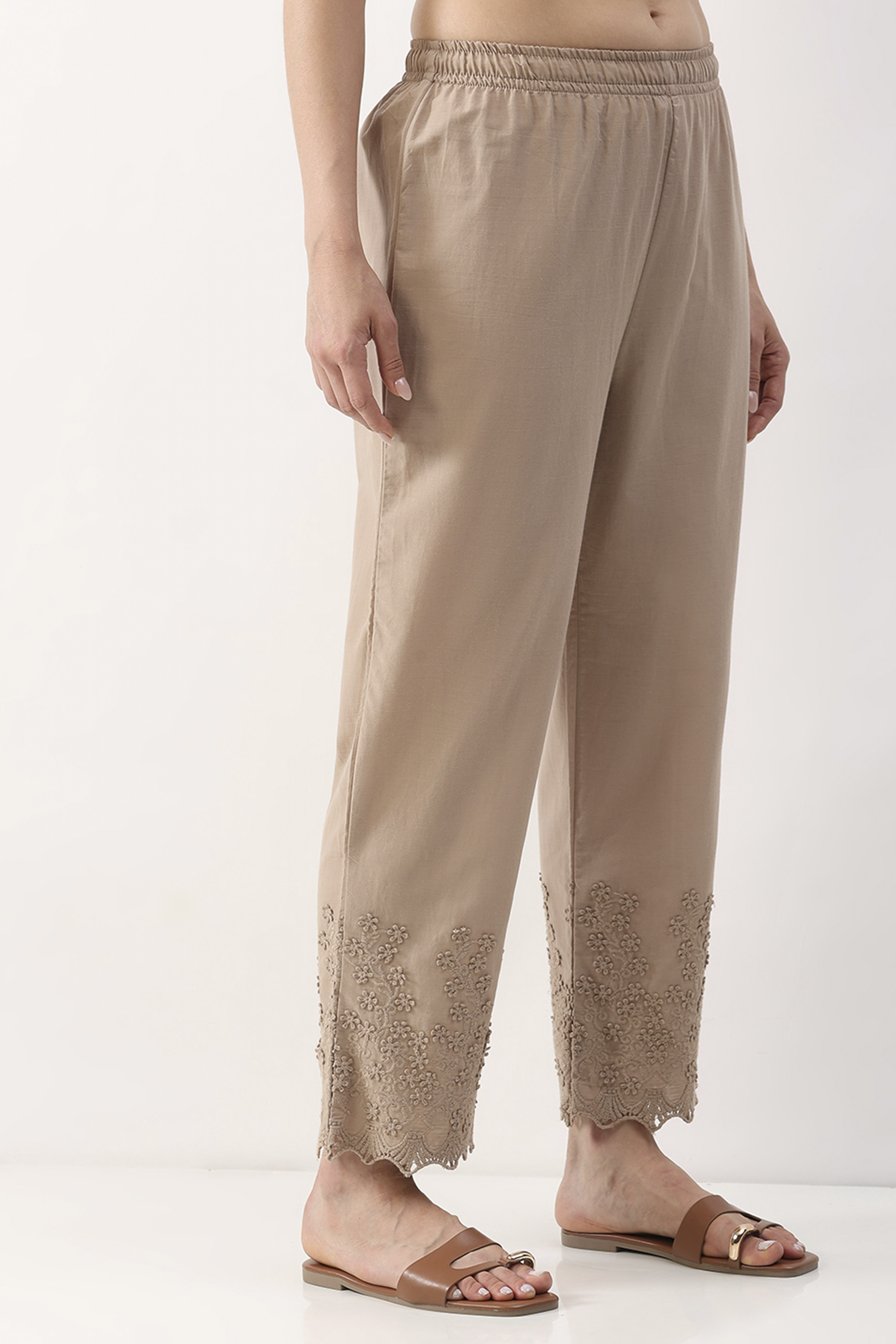 Blush Pink Cotton Straight Pant image number 3