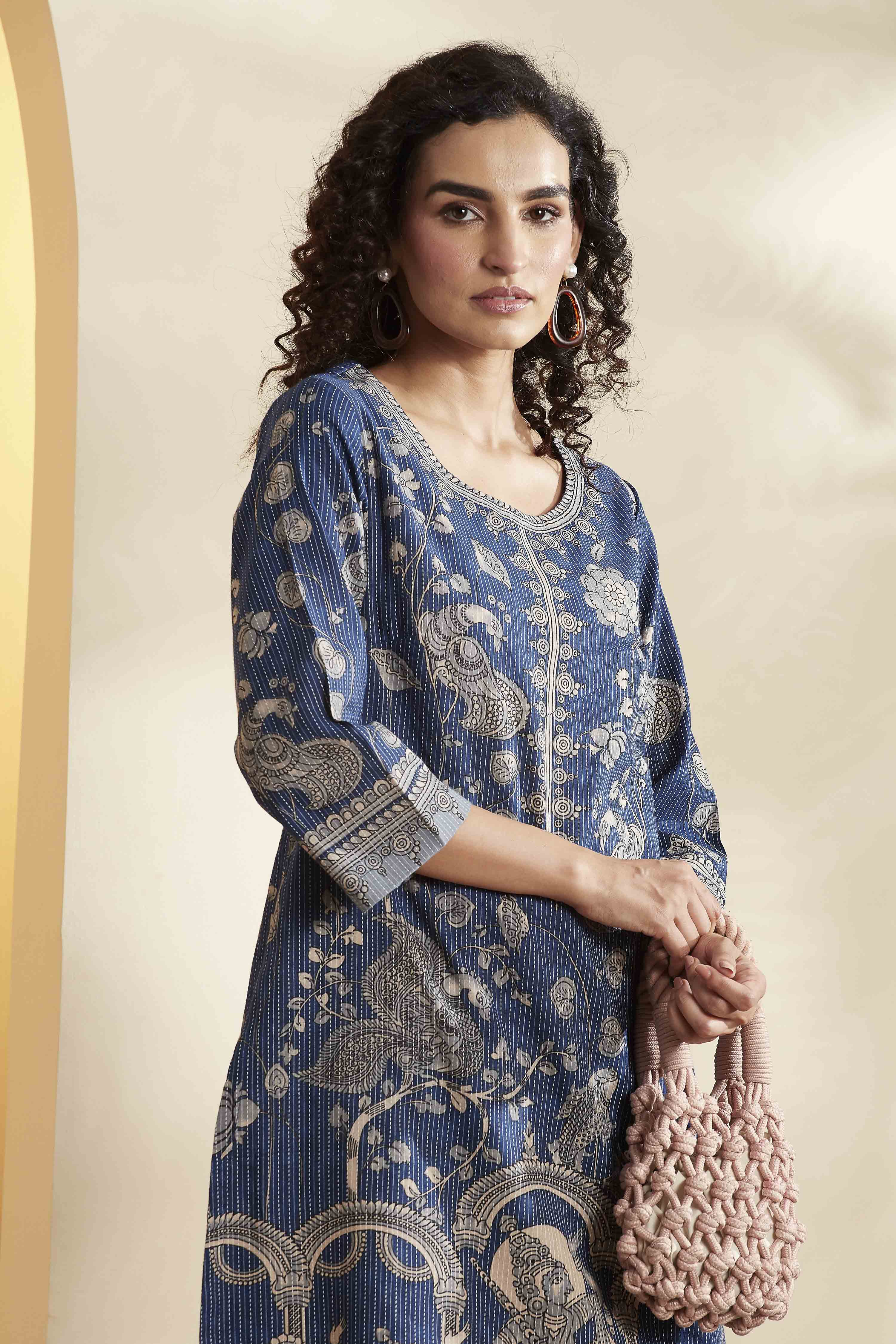 Navy Cotton Straight Kurta image number 1
