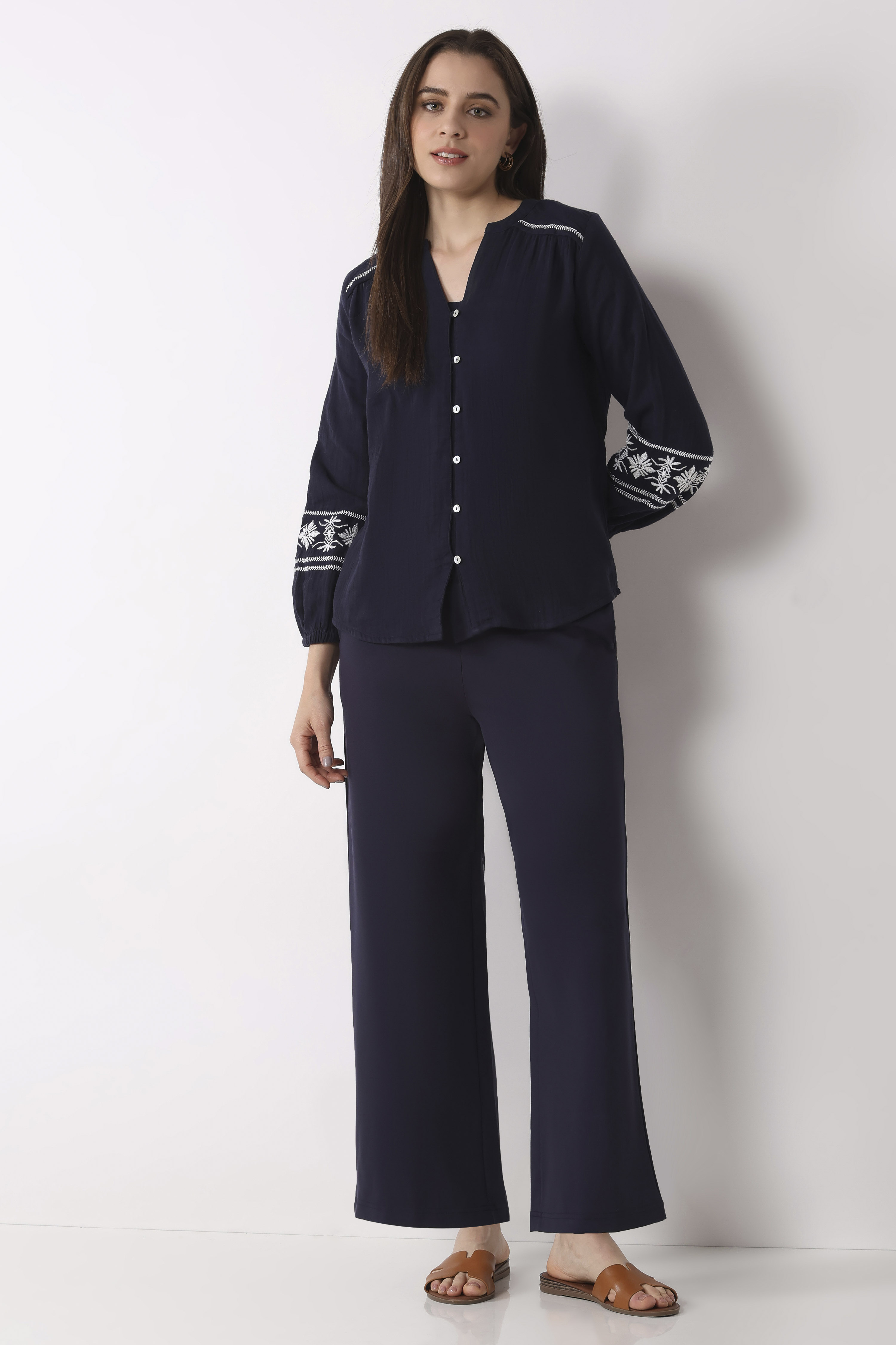 Beige Viscose Rayon Relaxed Pants image number 0