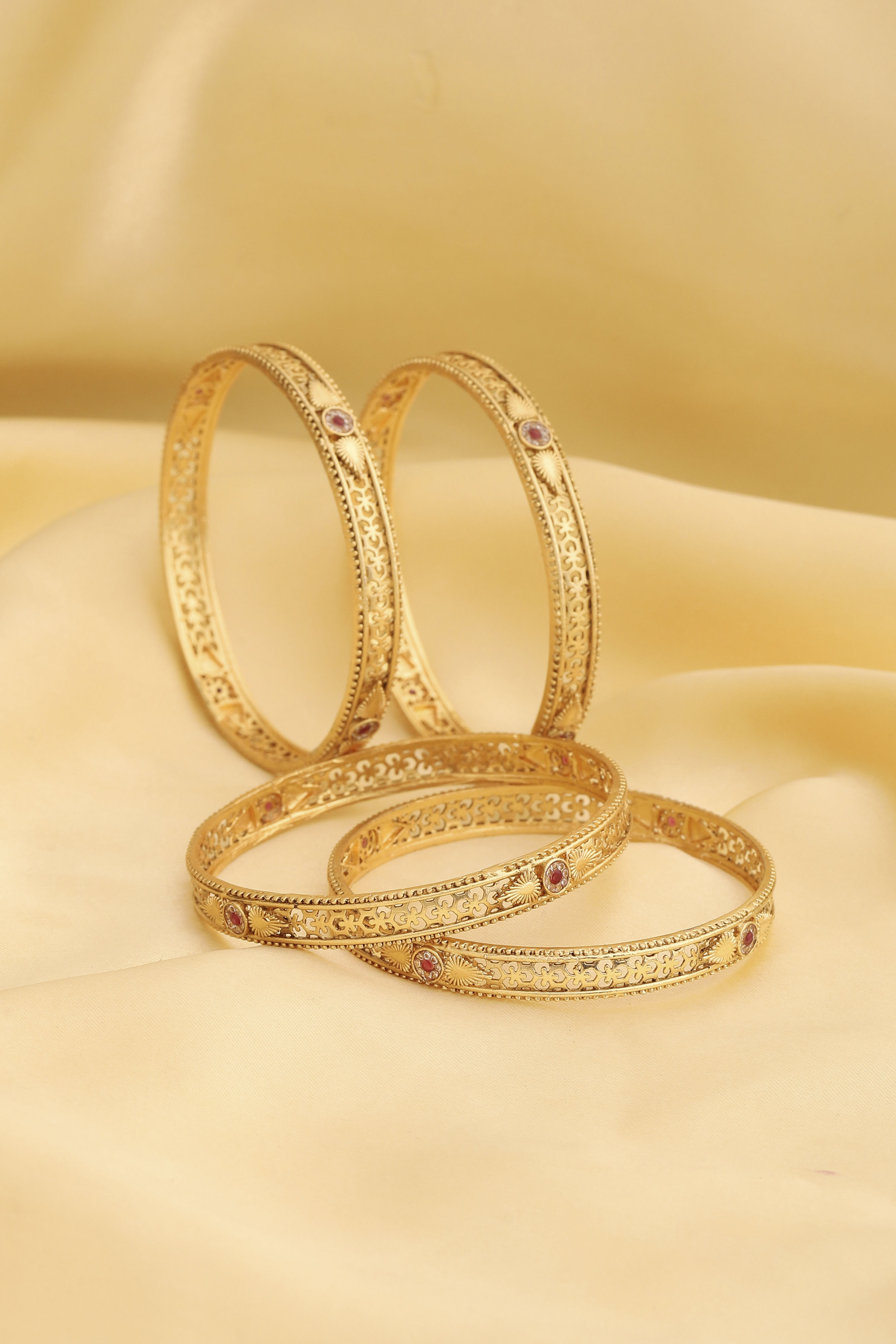 Red Gold Plated Alloy Studded Bangles image number 0