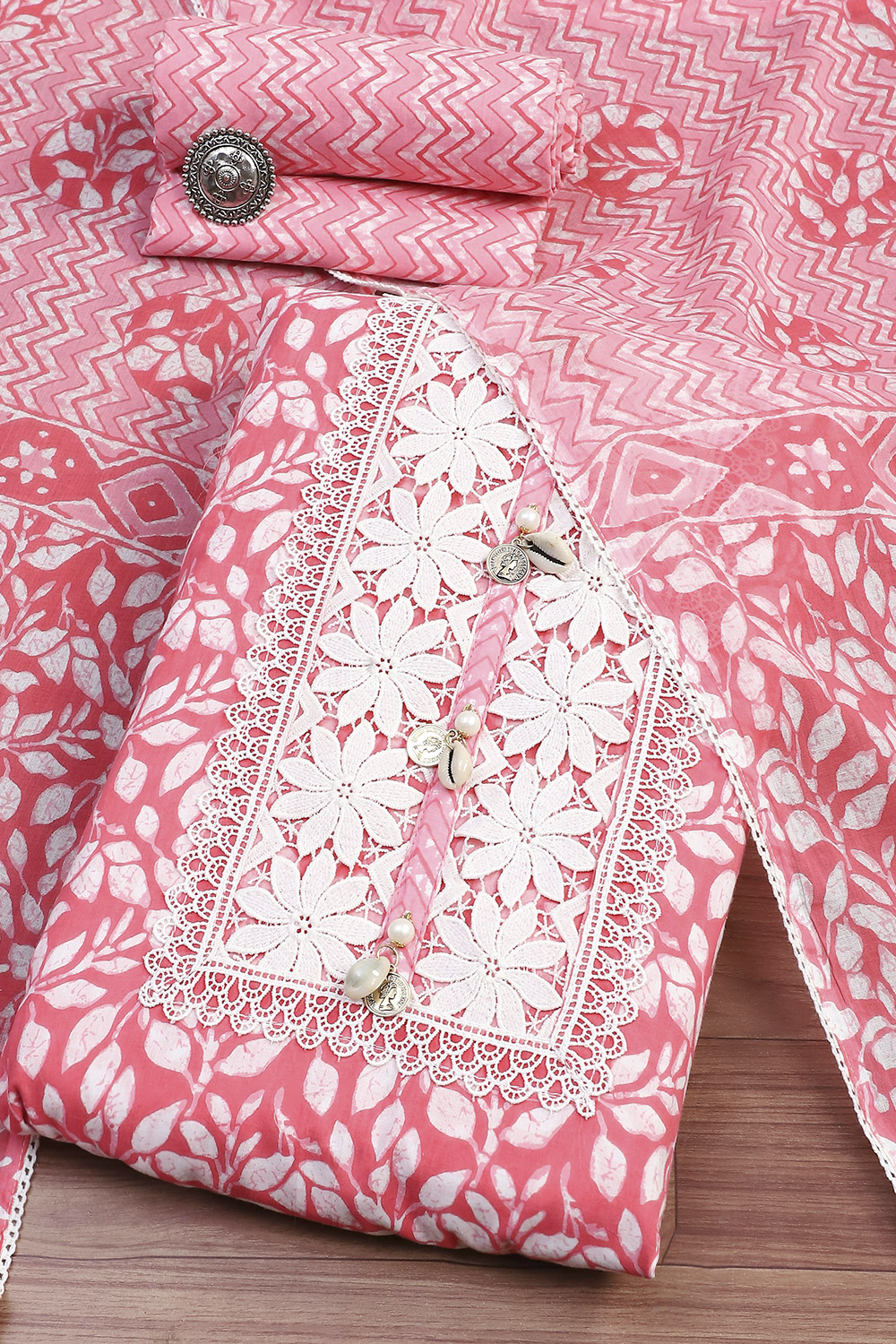 Blue Cotton Unstitched Suit Set image number 0