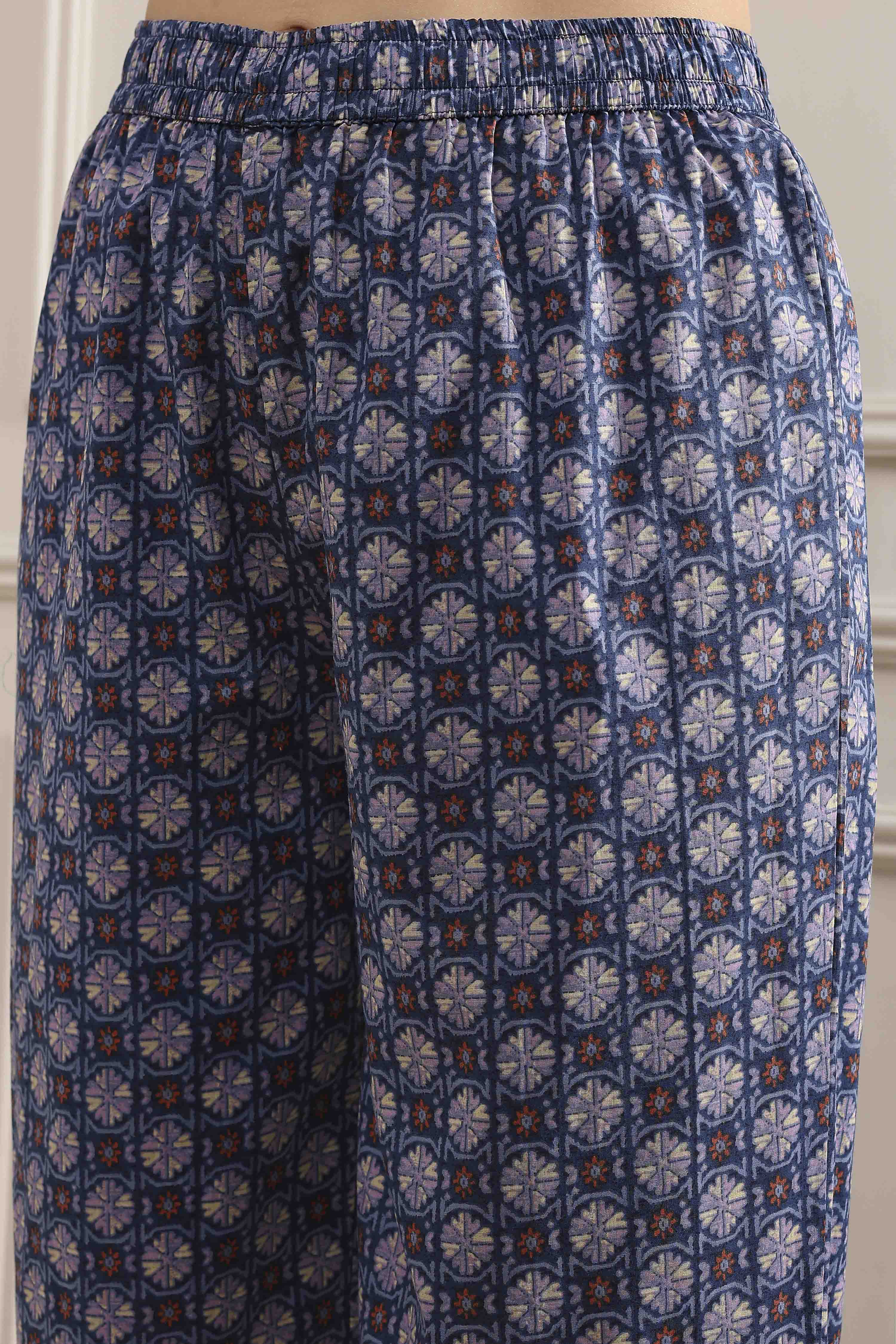 Blue Cotton Straight Printed Suit Set image number 2