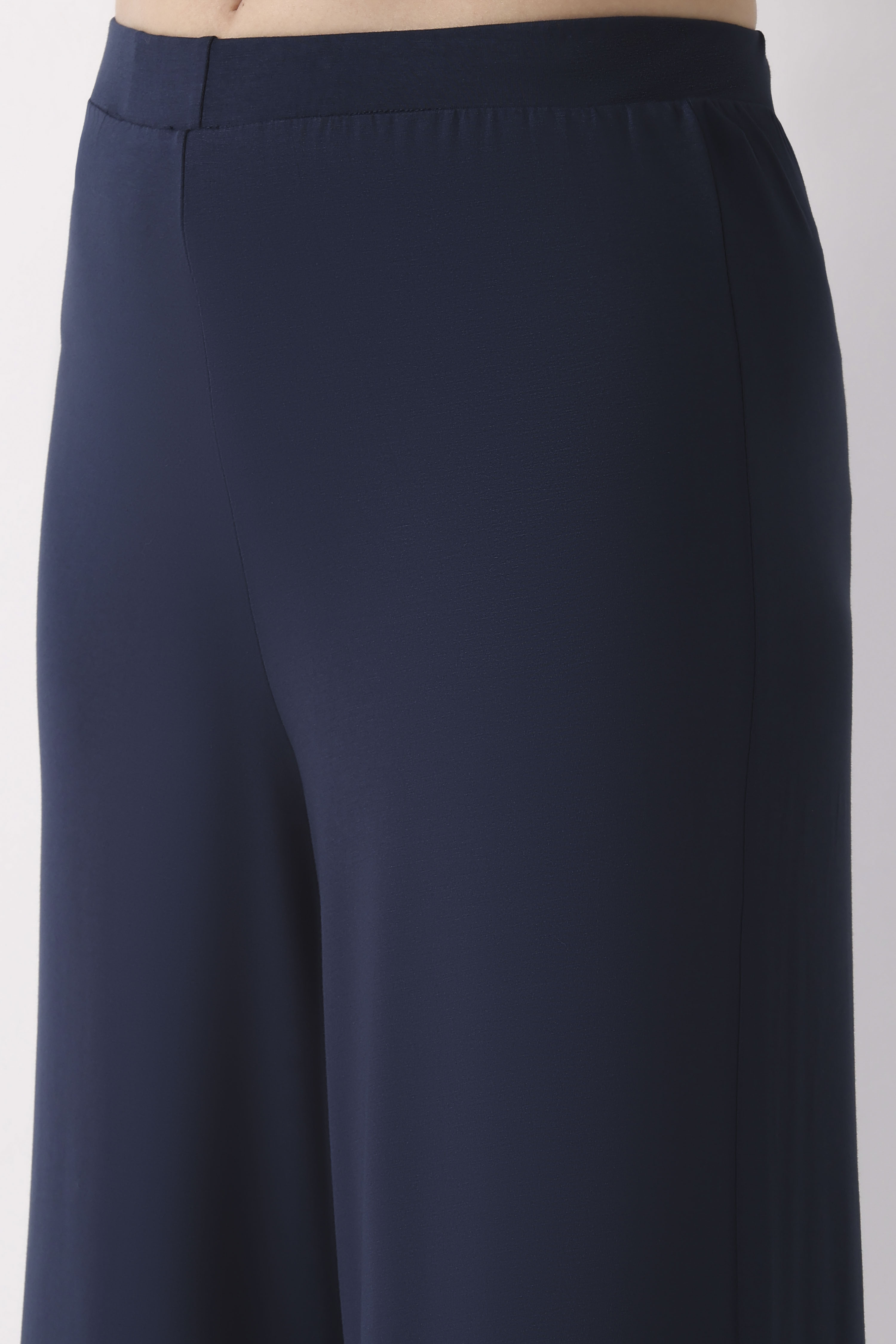 Black Viscose Lycra Relaxed Palazzos image number 1