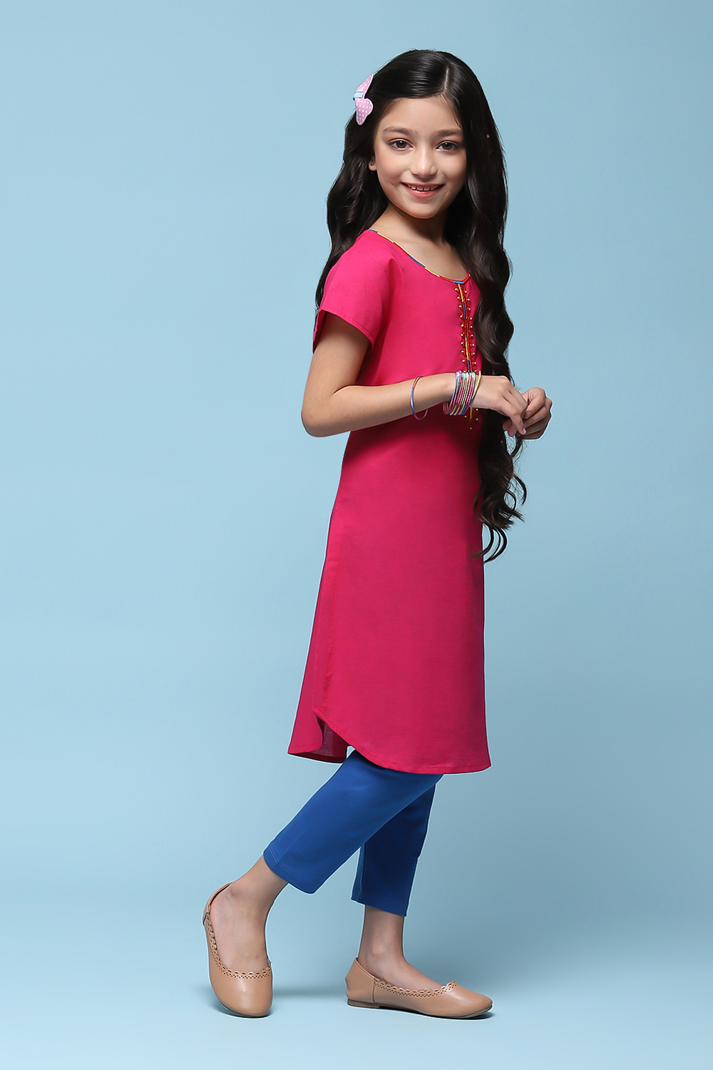 Blue Cotton Straight Solid Kurta Set image number 5