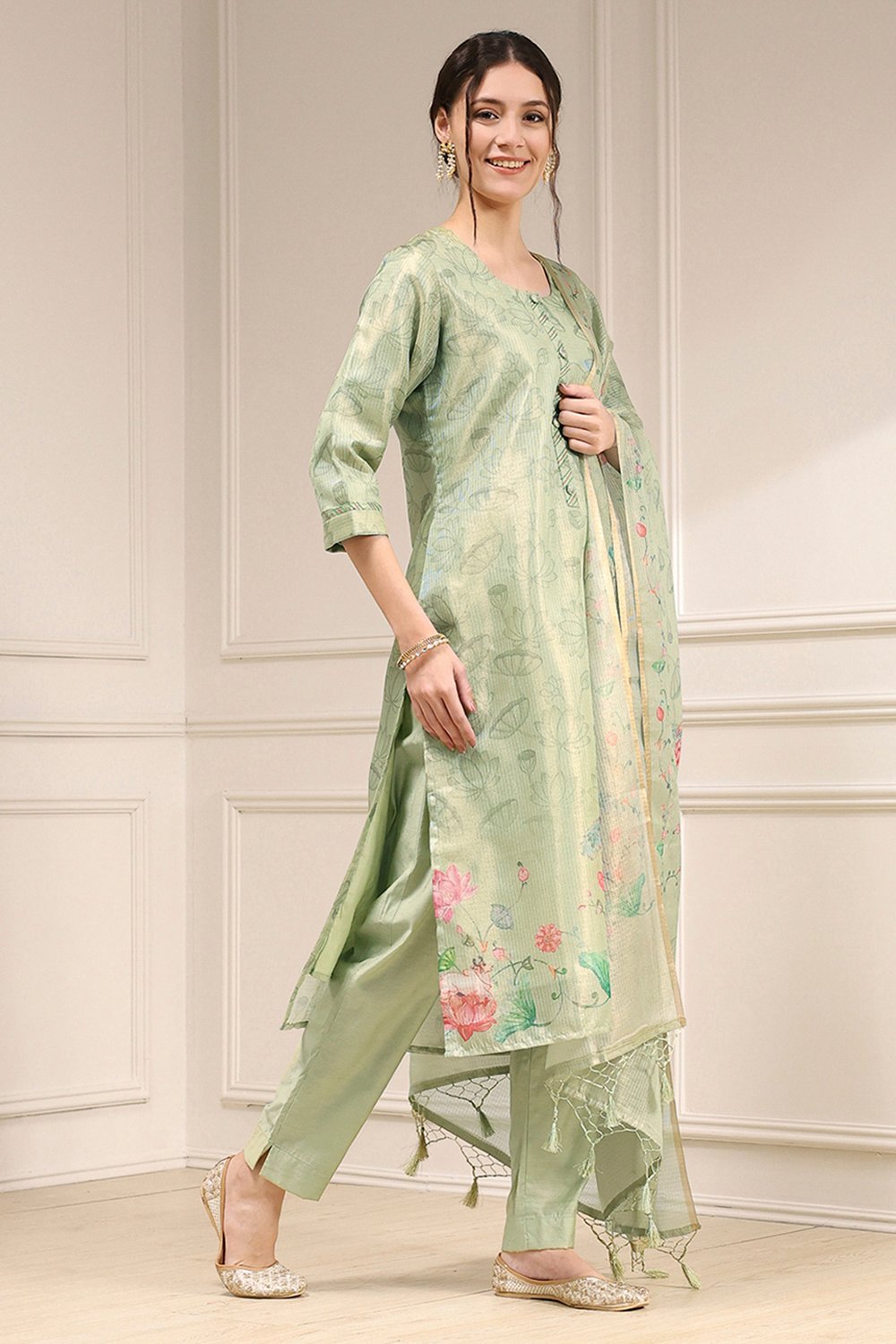 Pink Cotton Printed Unstitched Suit Set image number 6