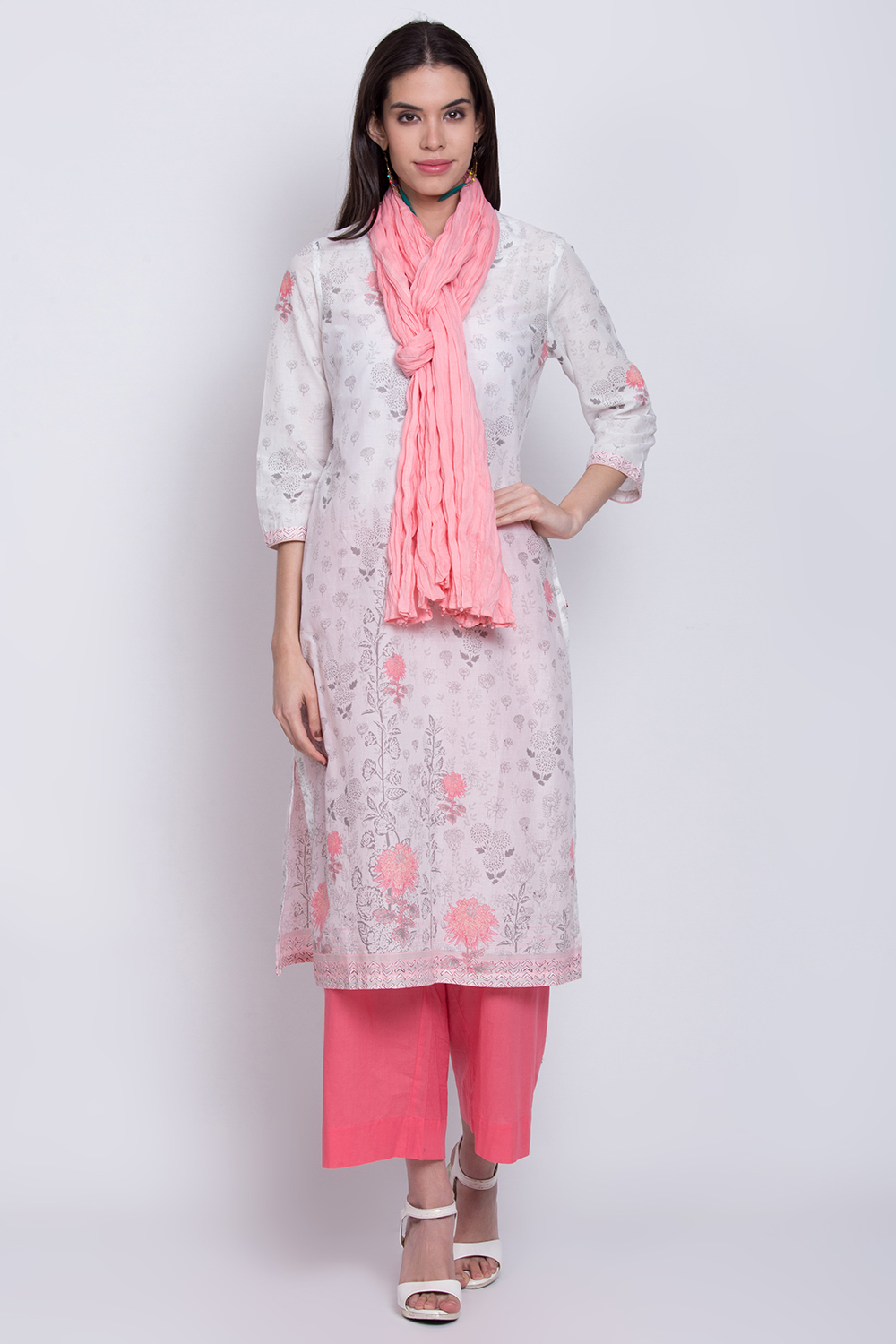 Pink Cotton Solid Dupatta image number 1