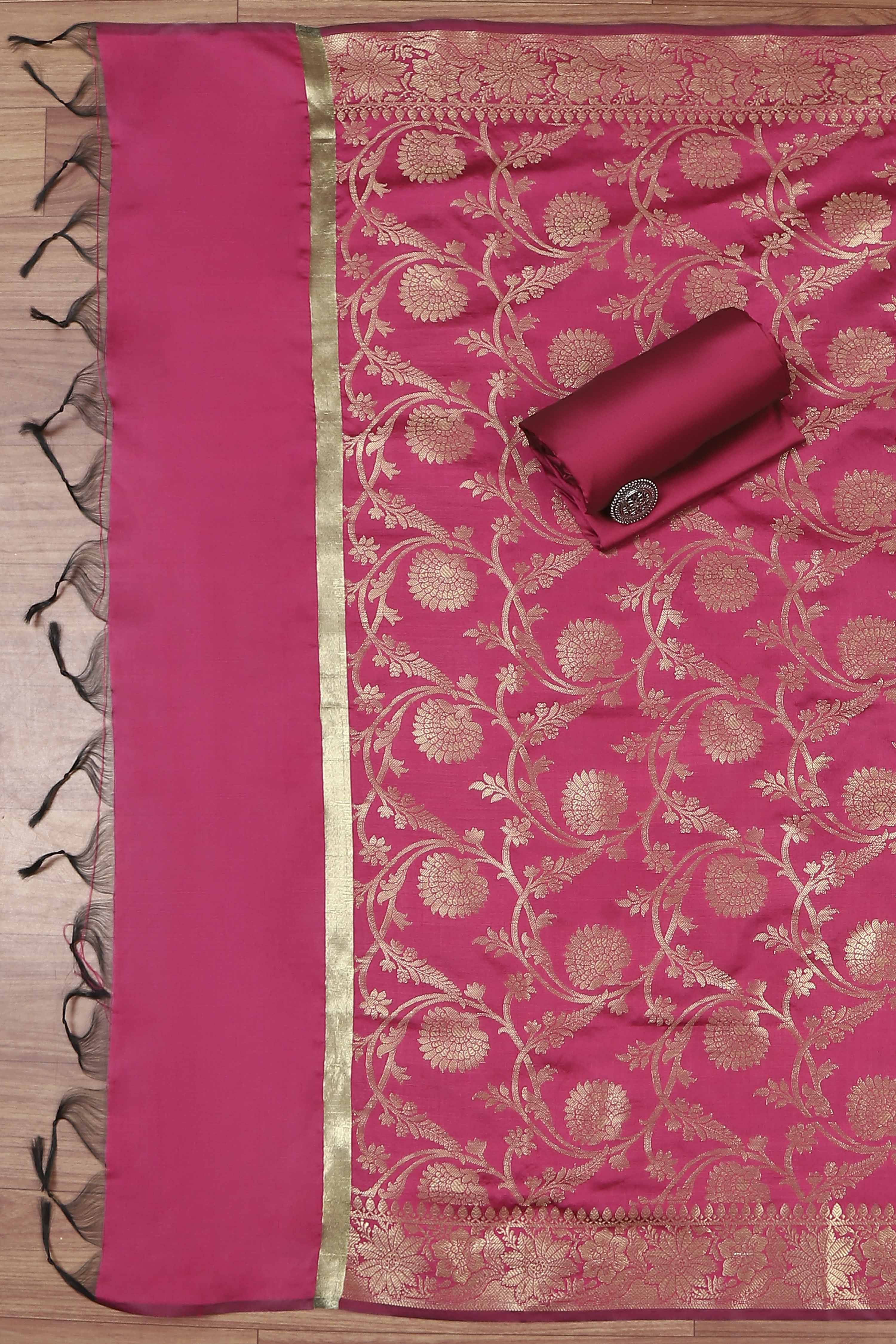 Pink Silk Unstitched Suit Set image number 3