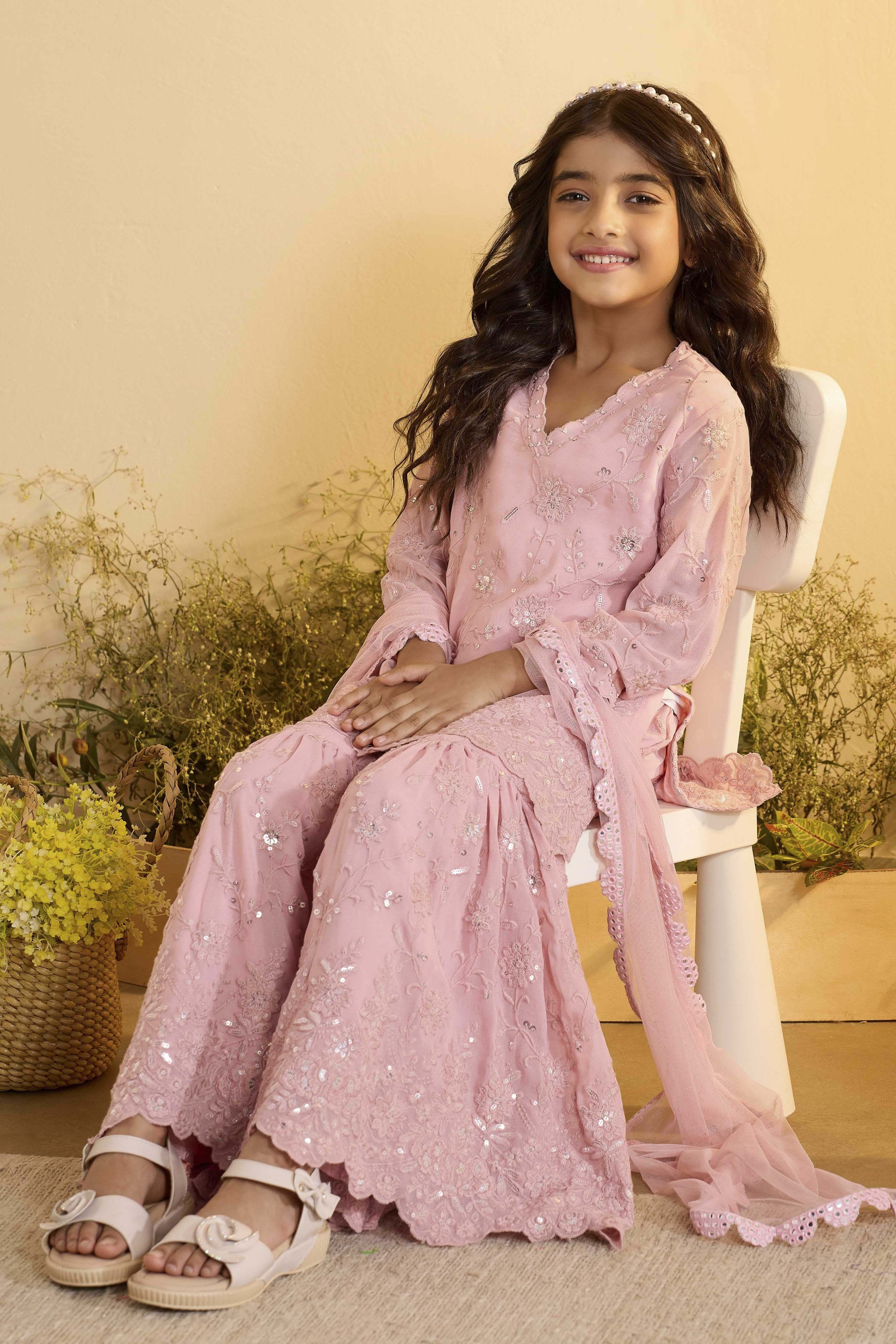 Pink Embroidered Straight Sharara Kurta Set image number 0