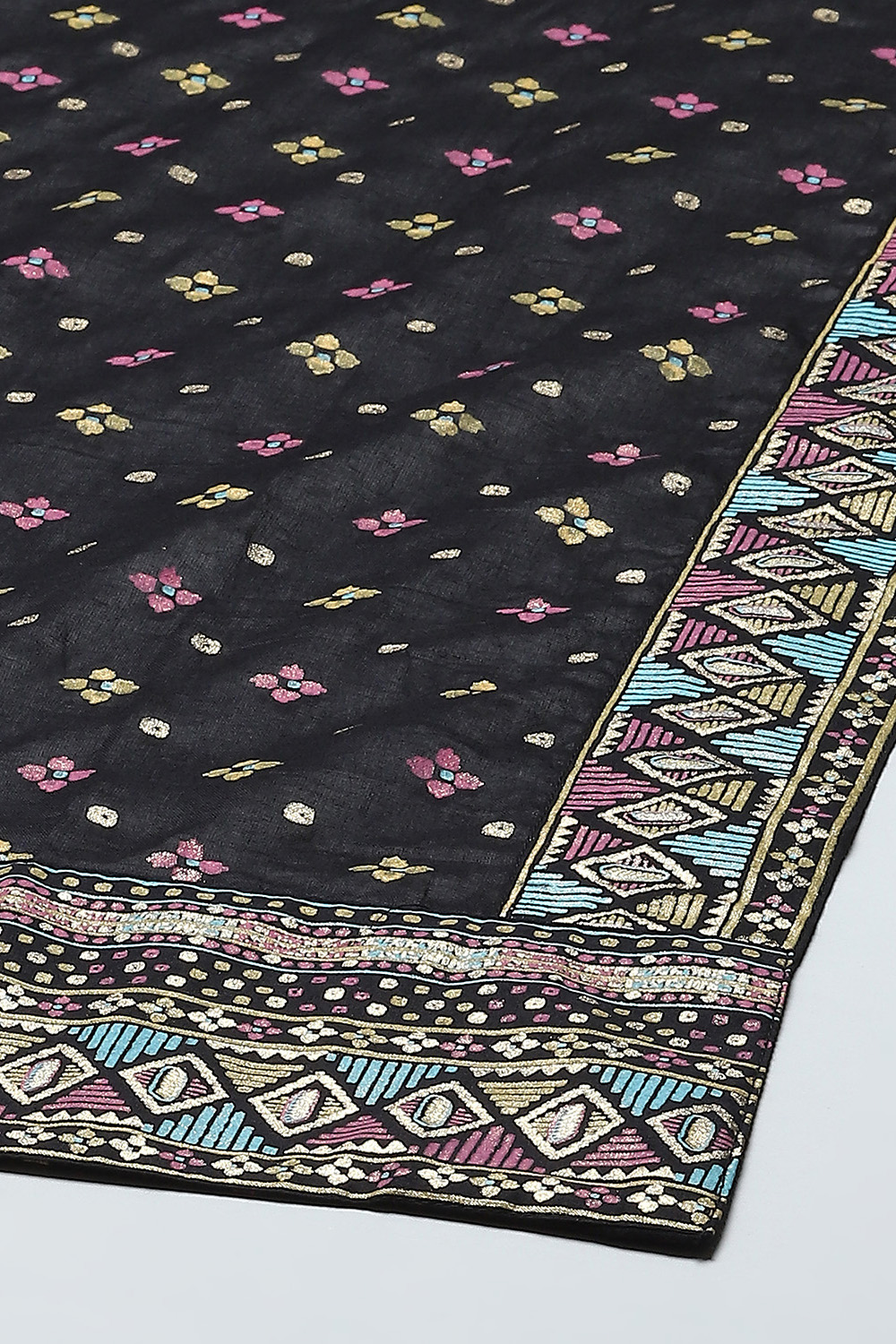 Black Cambric Straight Kurta Palazzo Suit Set image number 3